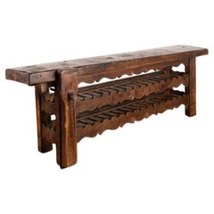 Antique Carpenters Workbench Console Table with Wine Rack from France