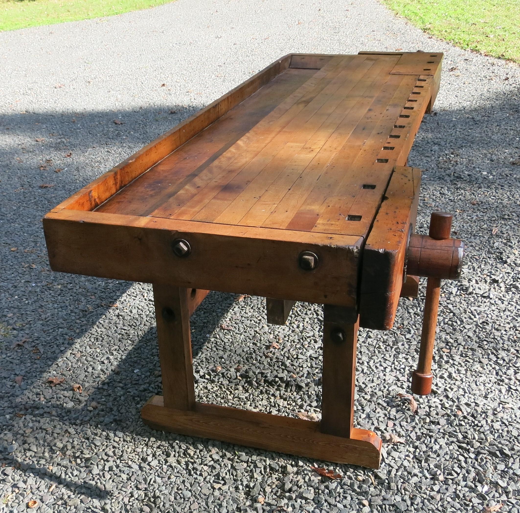 Industrial Antique Carpenters Workbench from Wissner Piano Factory Newark N.J., circa 1900