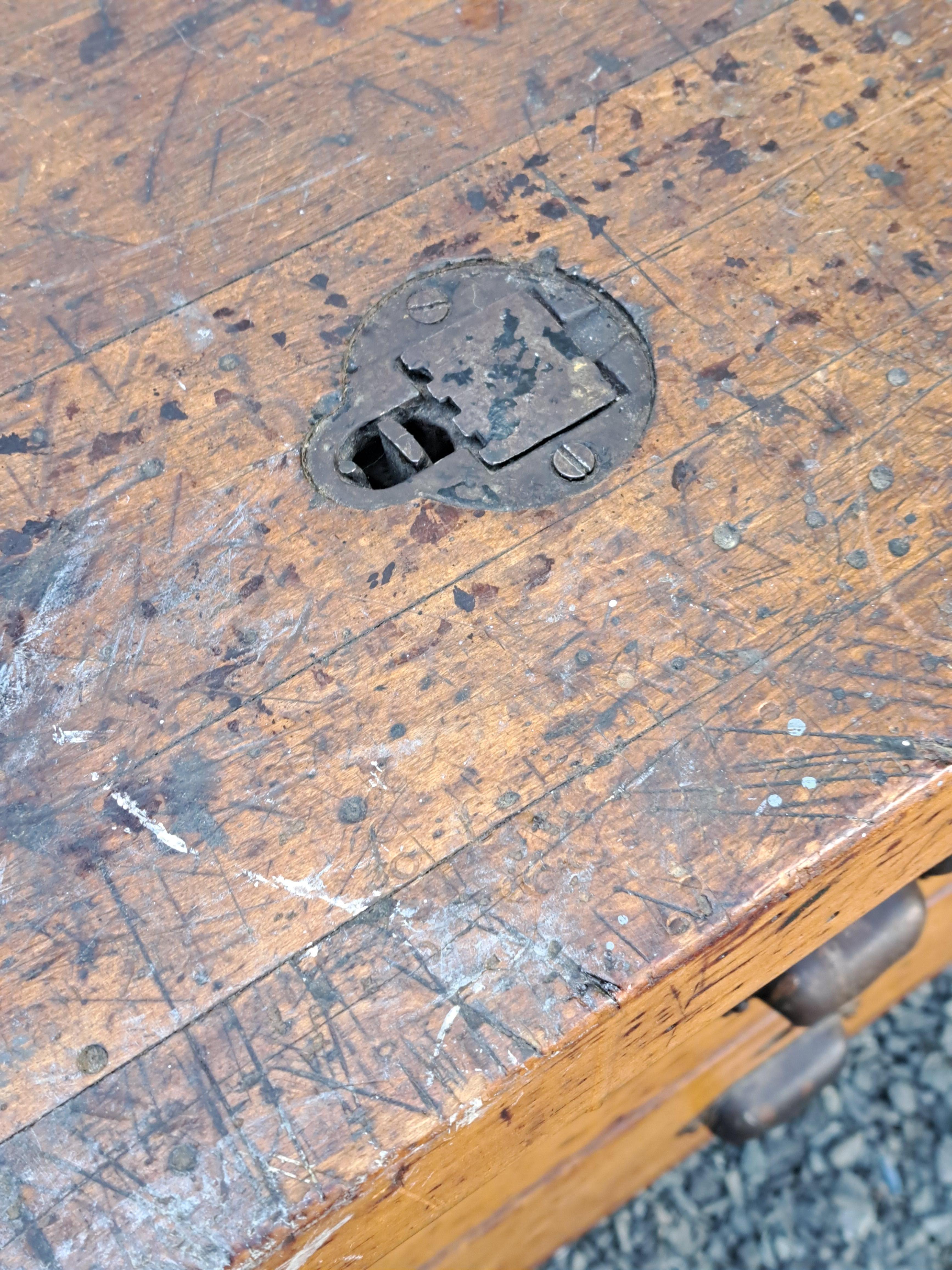 Antique Carpenters Workbench Industrial Work Table For Sale 5