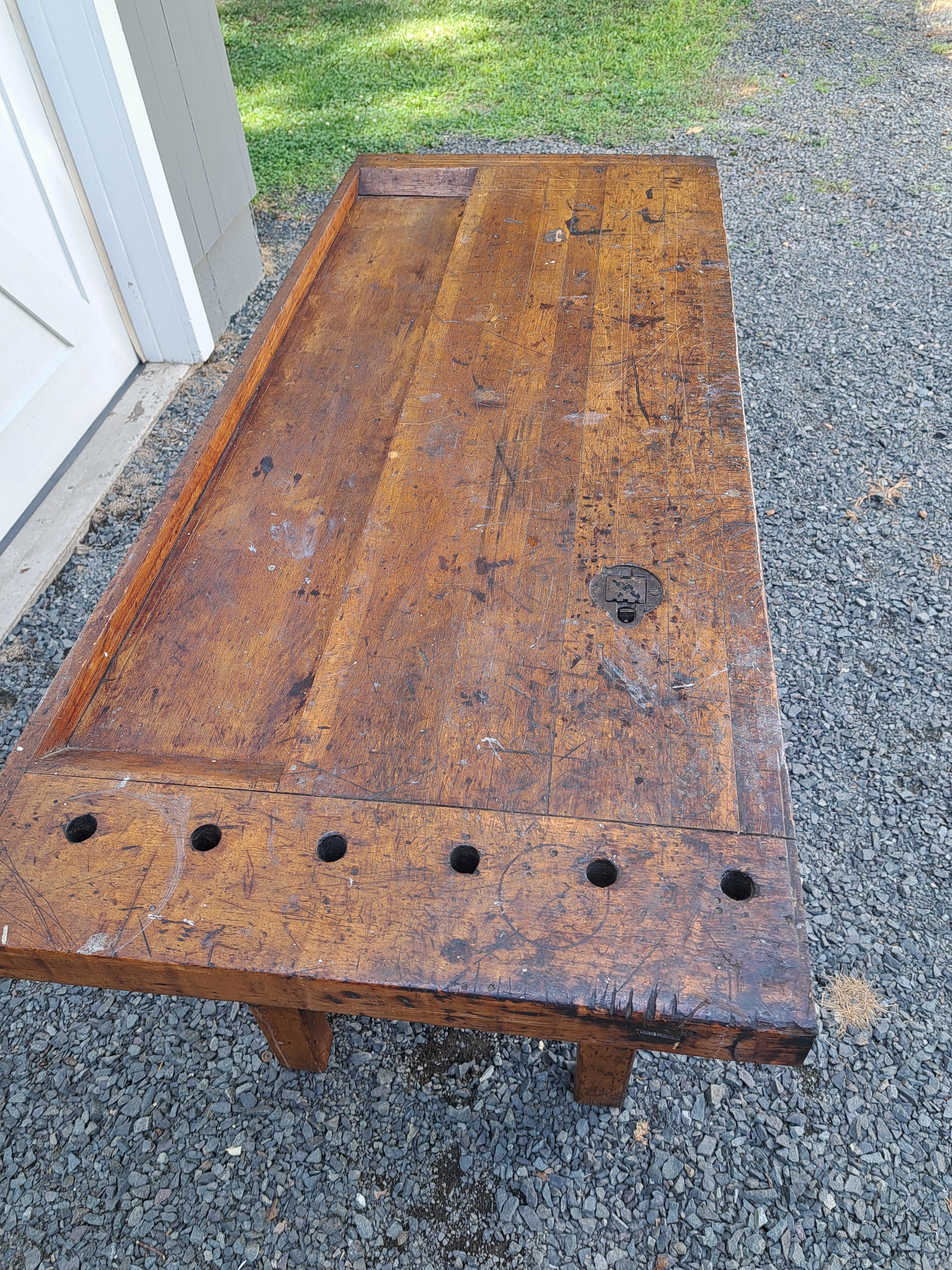 Antique Carpenters Workbench Industrial Work Table For Sale 6