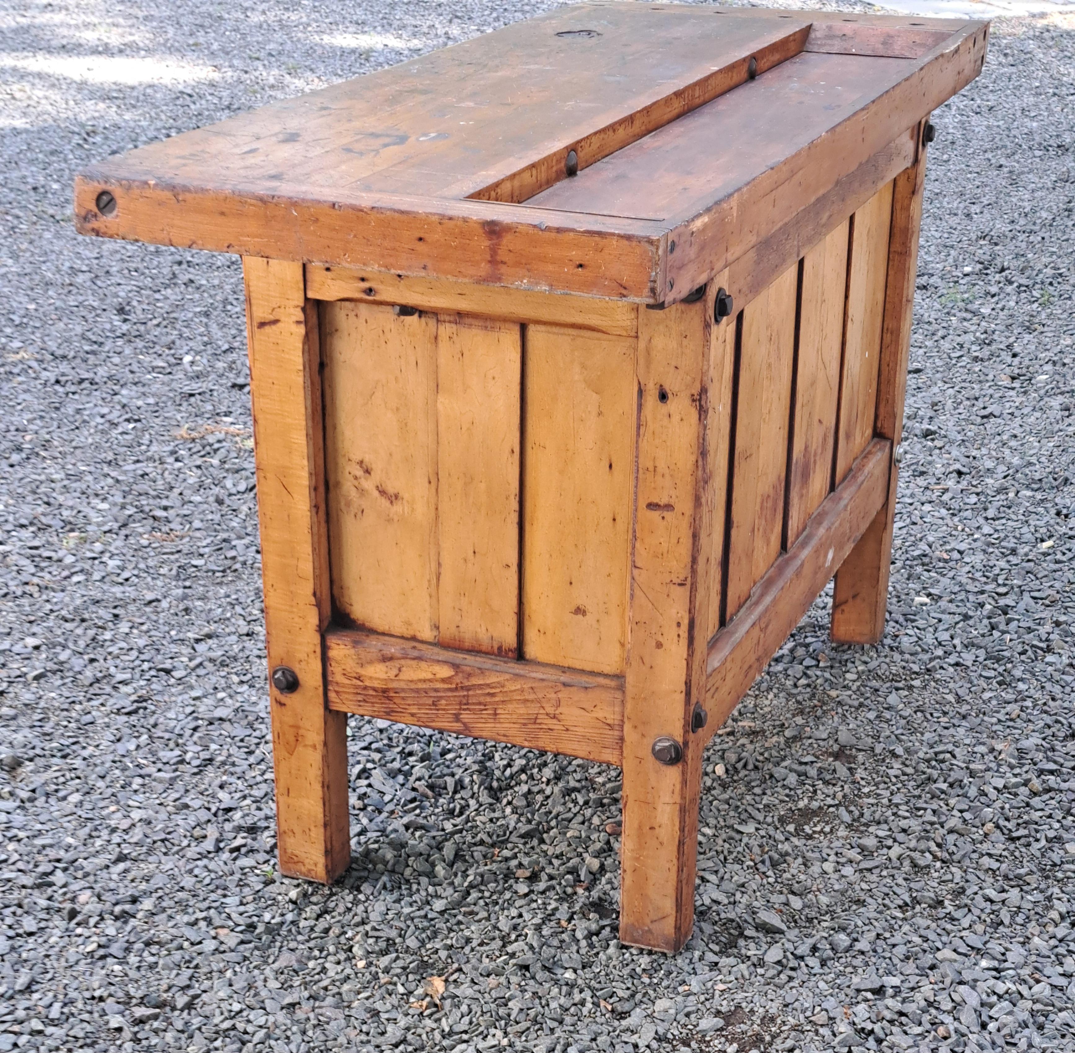 Antique Carpenters Workbench Industrial Work Table In Good Condition For Sale In Newtown, CT