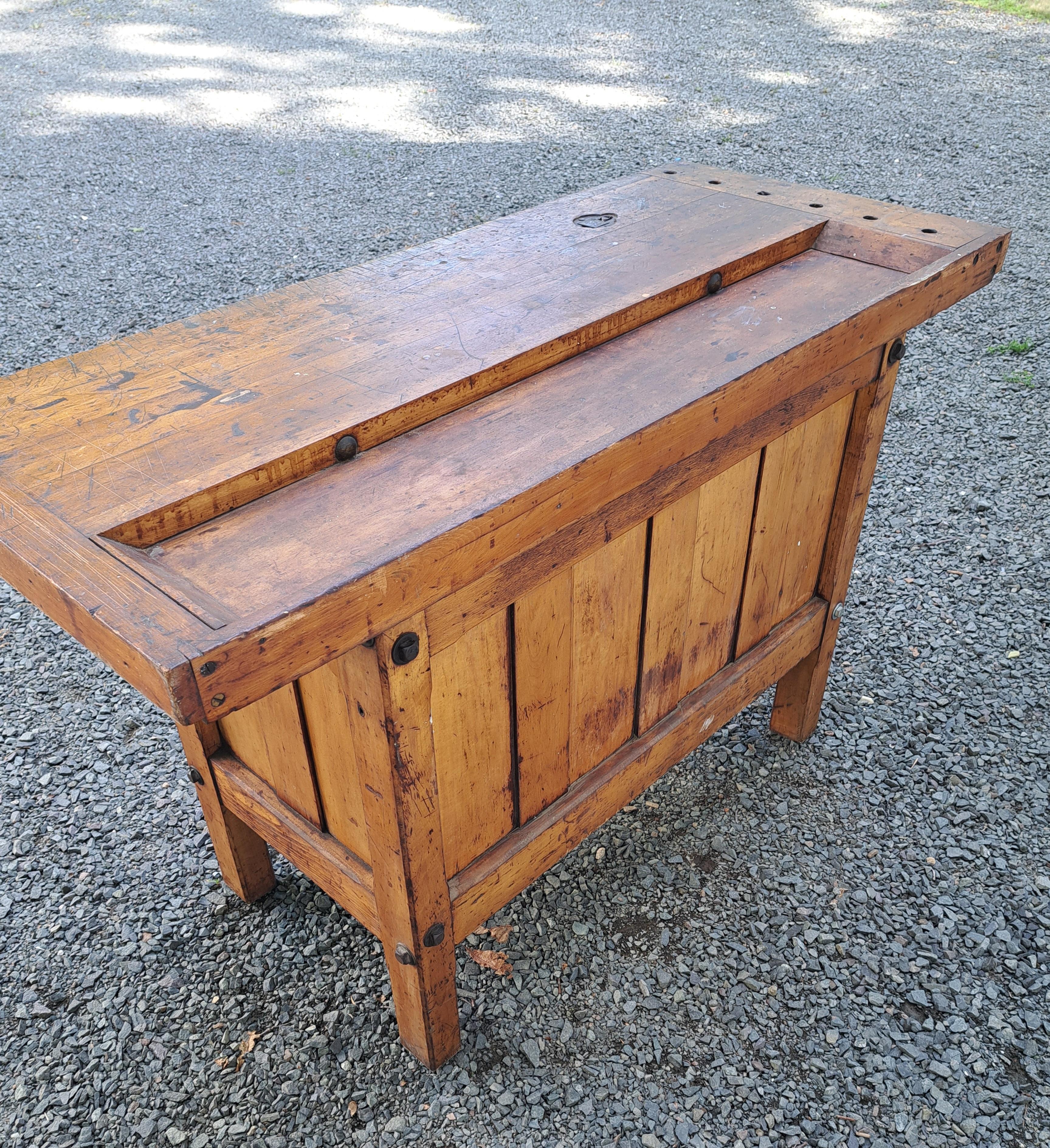20th Century Antique Carpenters Workbench Industrial Work Table For Sale