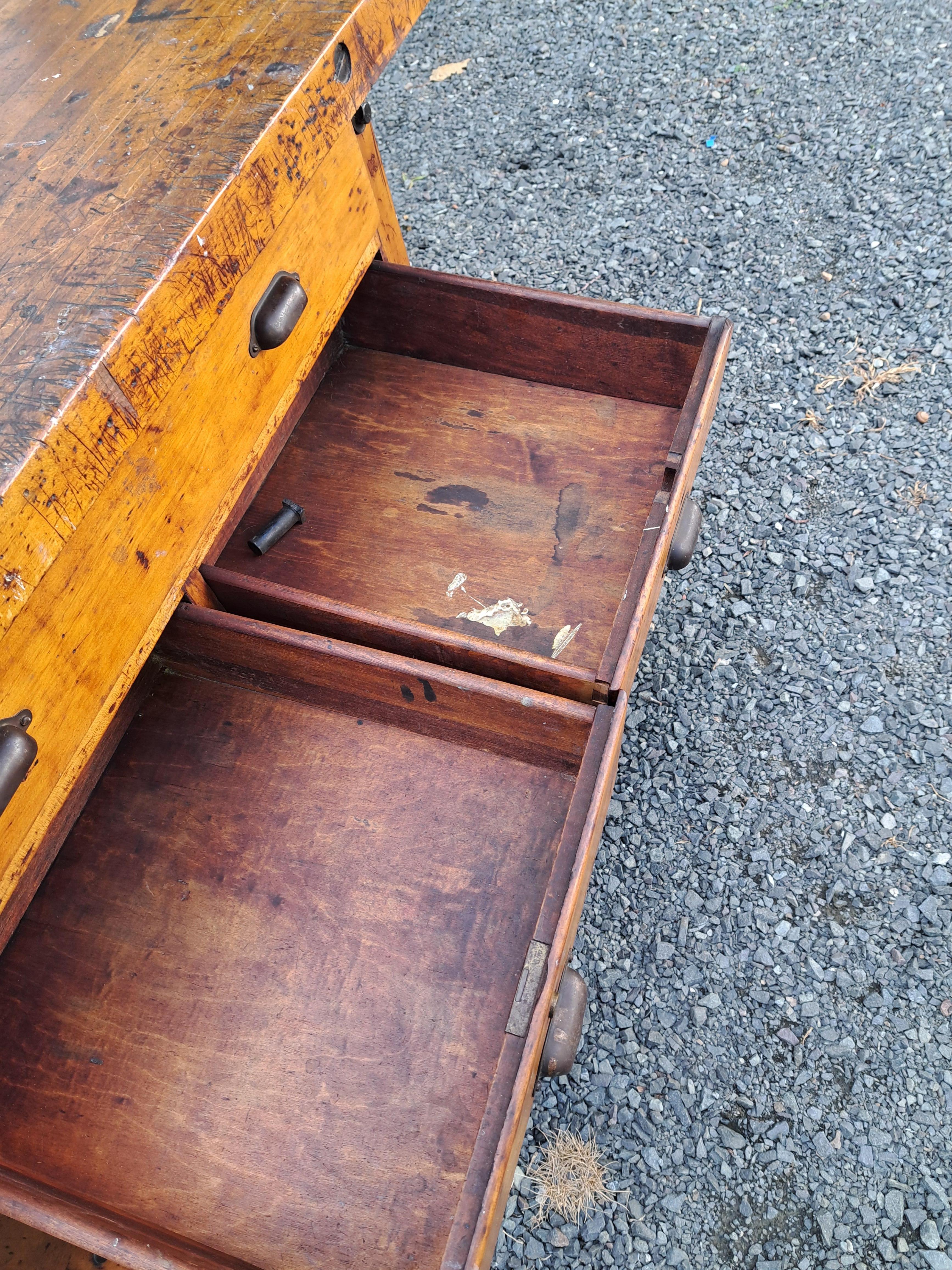 Antique Carpenters Workbench Industrial Work Table For Sale 1