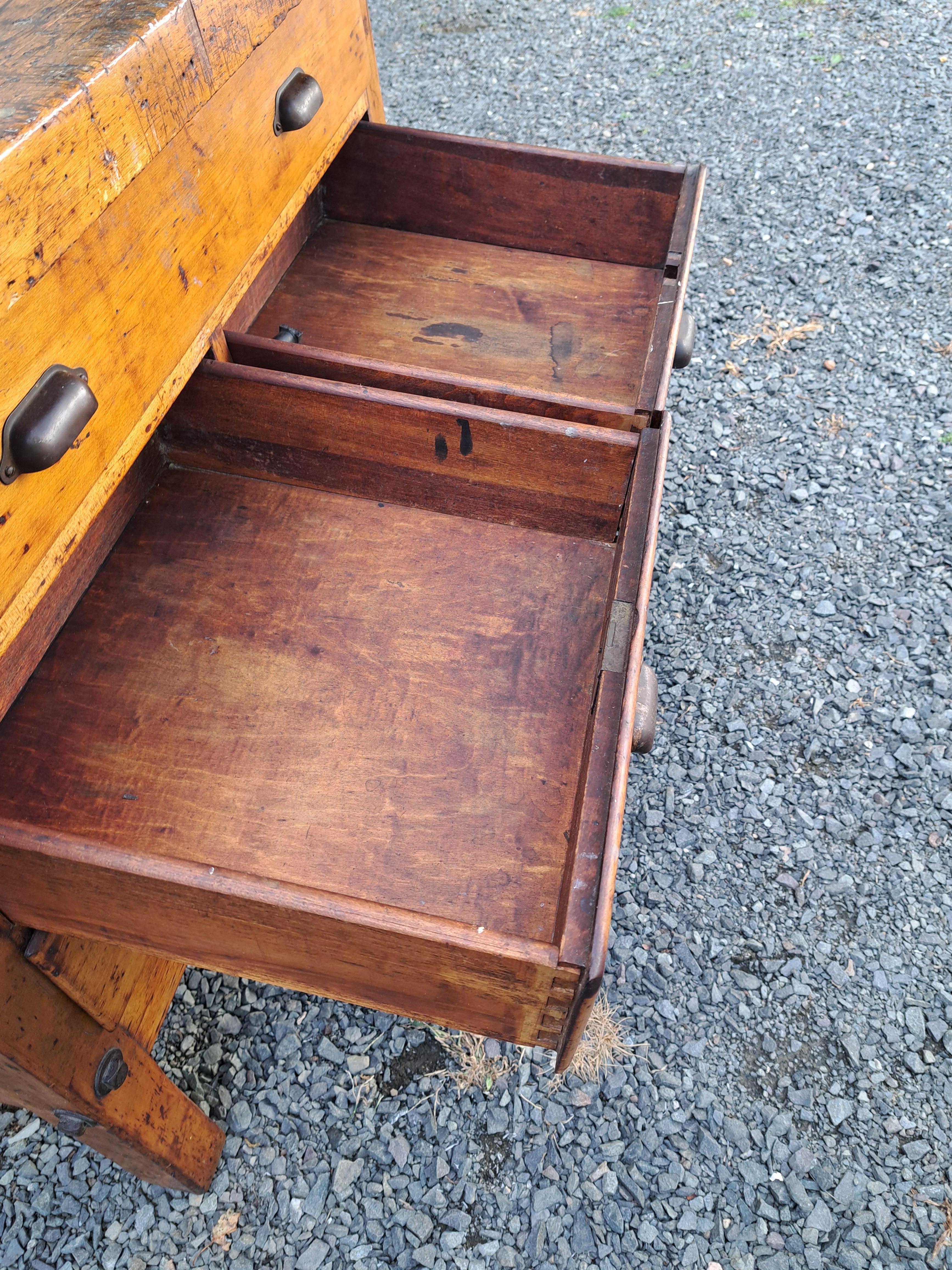 Antique Carpenters Workbench Industrial Work Table For Sale 2