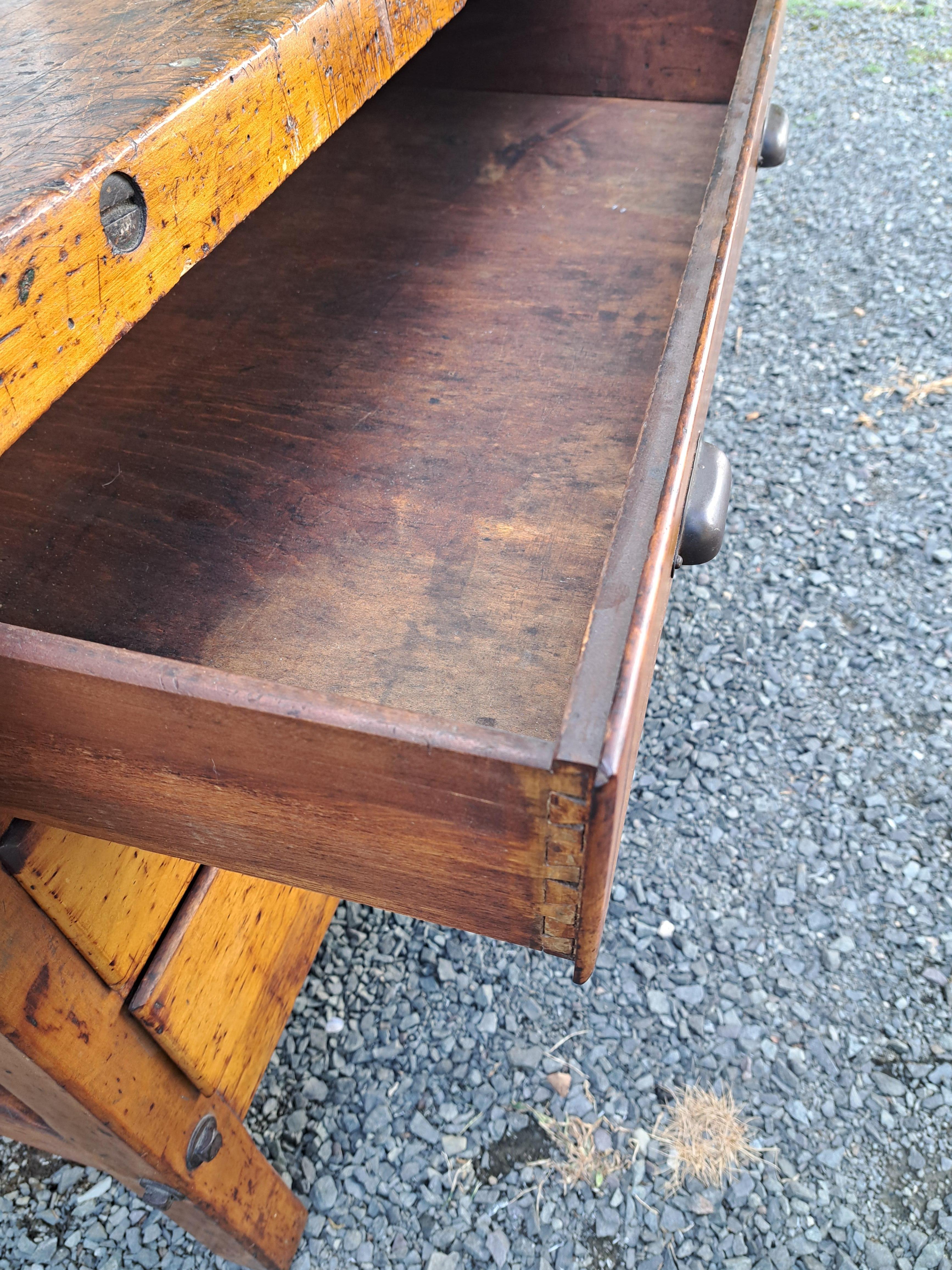 Antique Carpenters Workbench Industrial Work Table For Sale 3