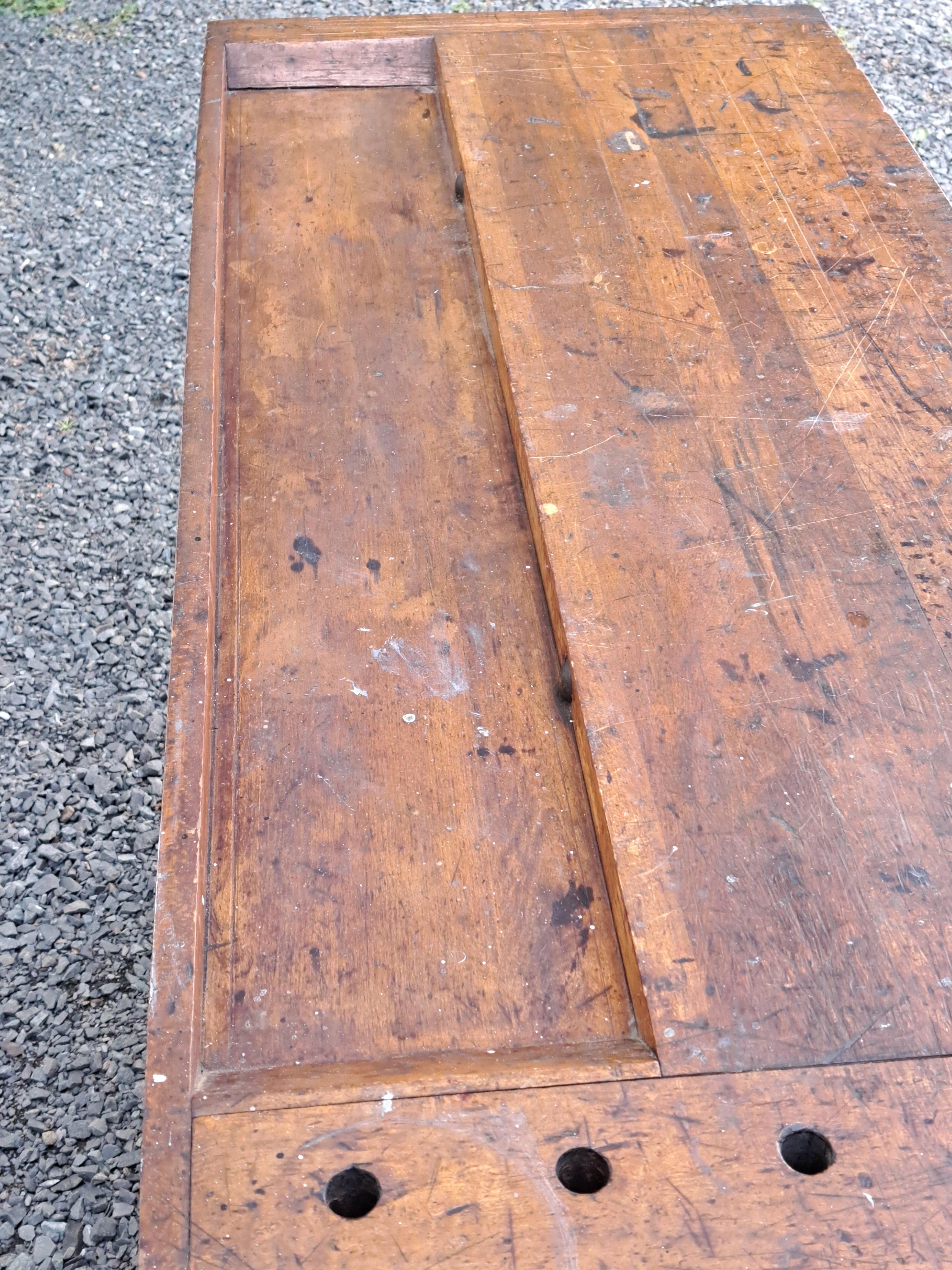 Antique Carpenters Workbench Industrial Work Table For Sale 4