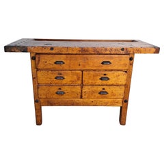Antique Carpenters Workbench Industrial Work Table