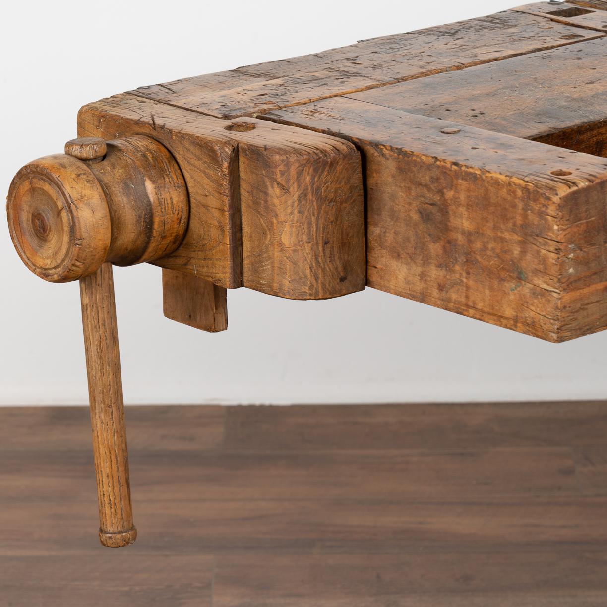 Antique Carpenters Workbench Rustic Console Table with Cabinet, circa 1890 4