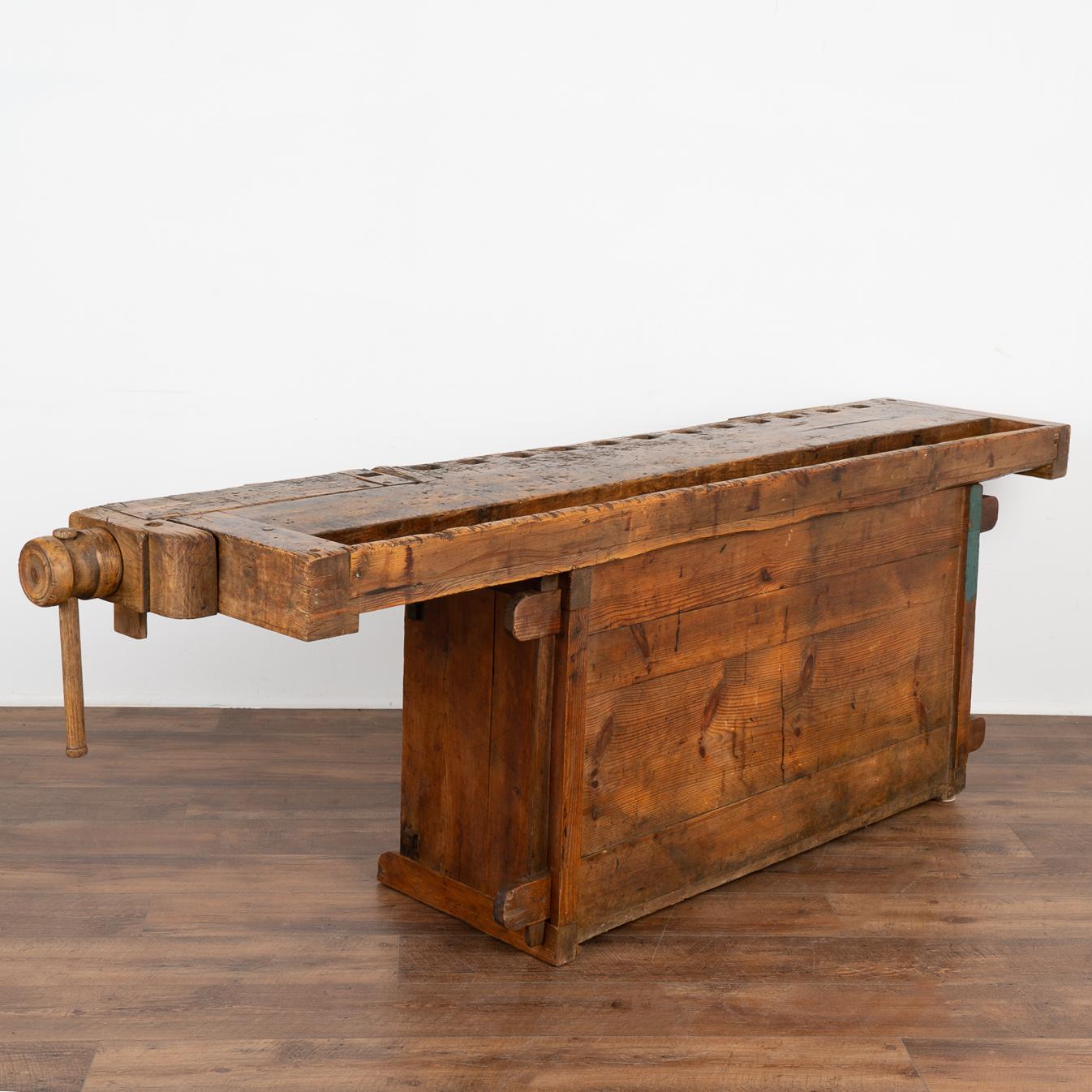 Antique Carpenters Workbench Rustic Console Table with Cabinet, circa 1890 6
