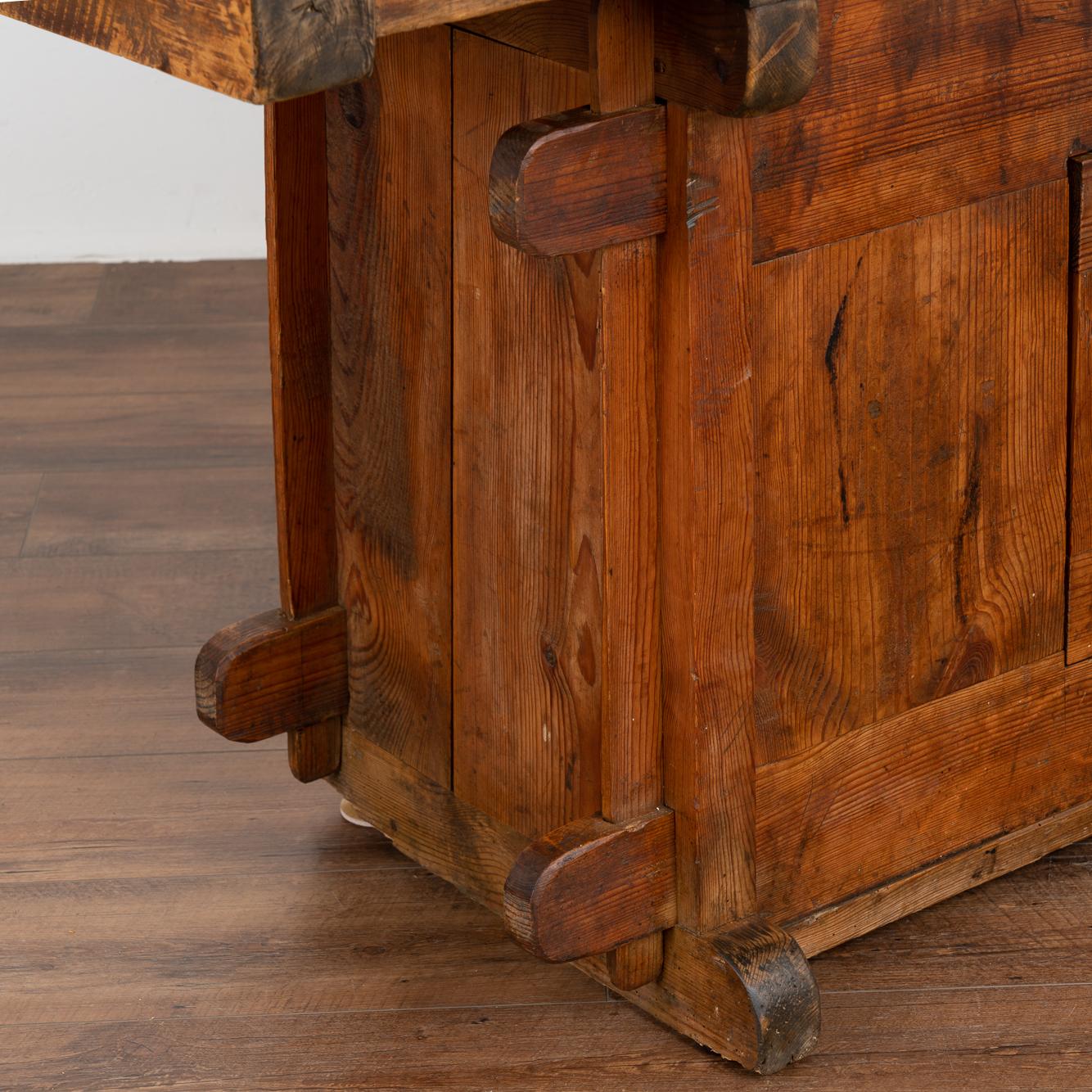 Antique Carpenters Workbench Rustic Console Table with Cabinet, circa 1890 1