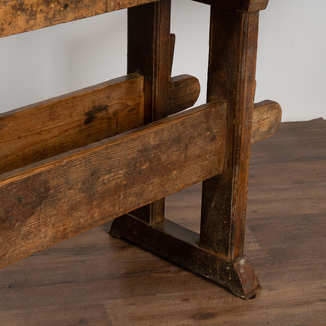 Antique Carpenters Workbench Rustic Console Table with Shelf, circa 1890 1