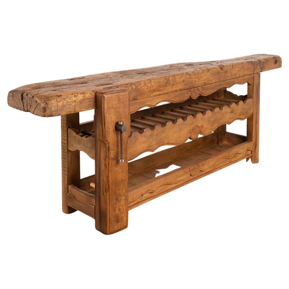 Early 20th Century Rustic French Industrial Workbench Console Table For