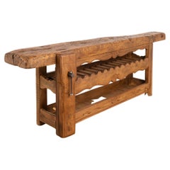 Antique Carpenters Workbench Rustic Console Table with Wine Rack from France Cir
