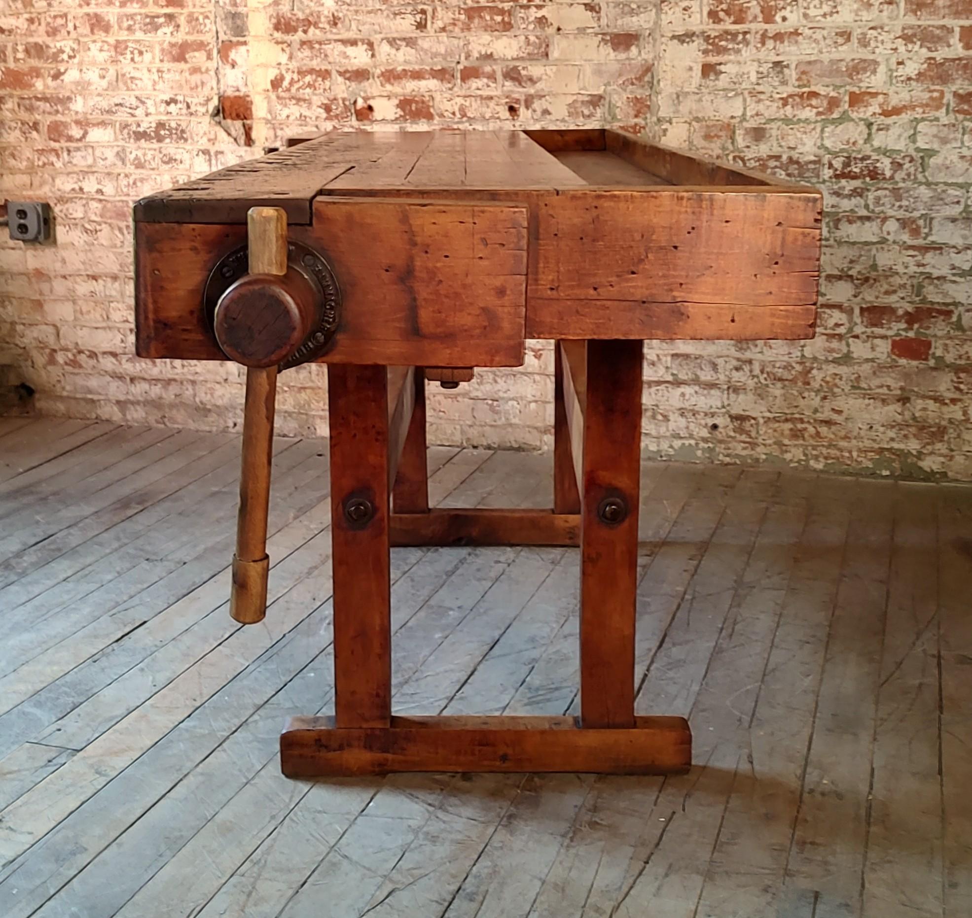 Antique Carpenter's Workbench with 2 Vises For Sale 4