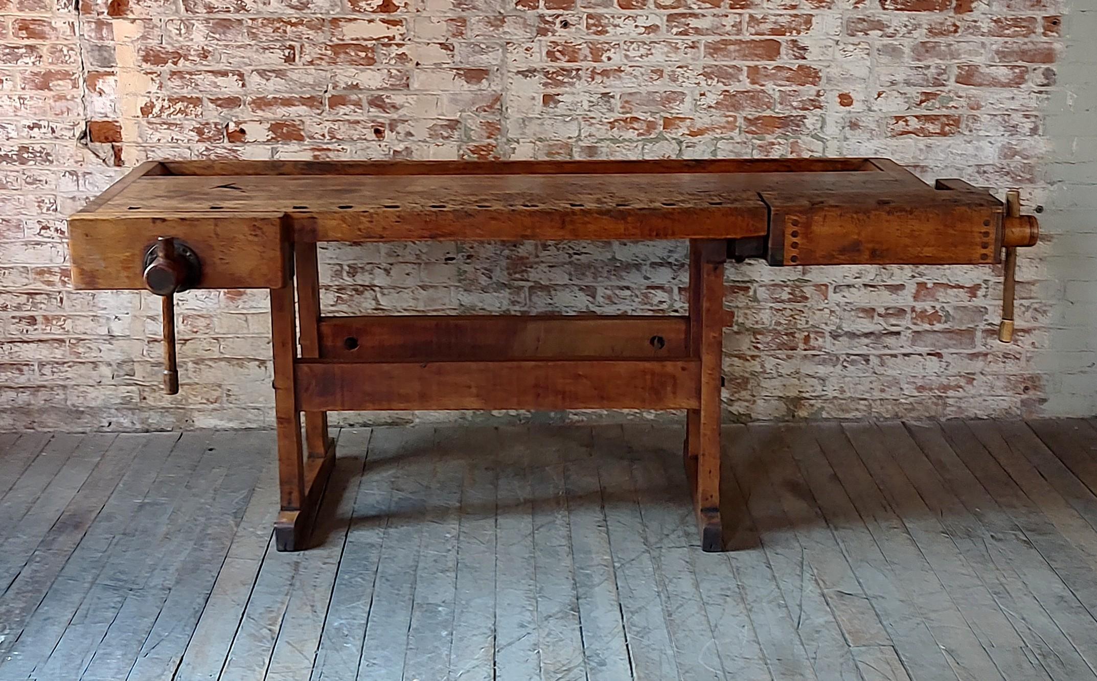 American Antique Carpenter's Workbench with 2 Vises For Sale