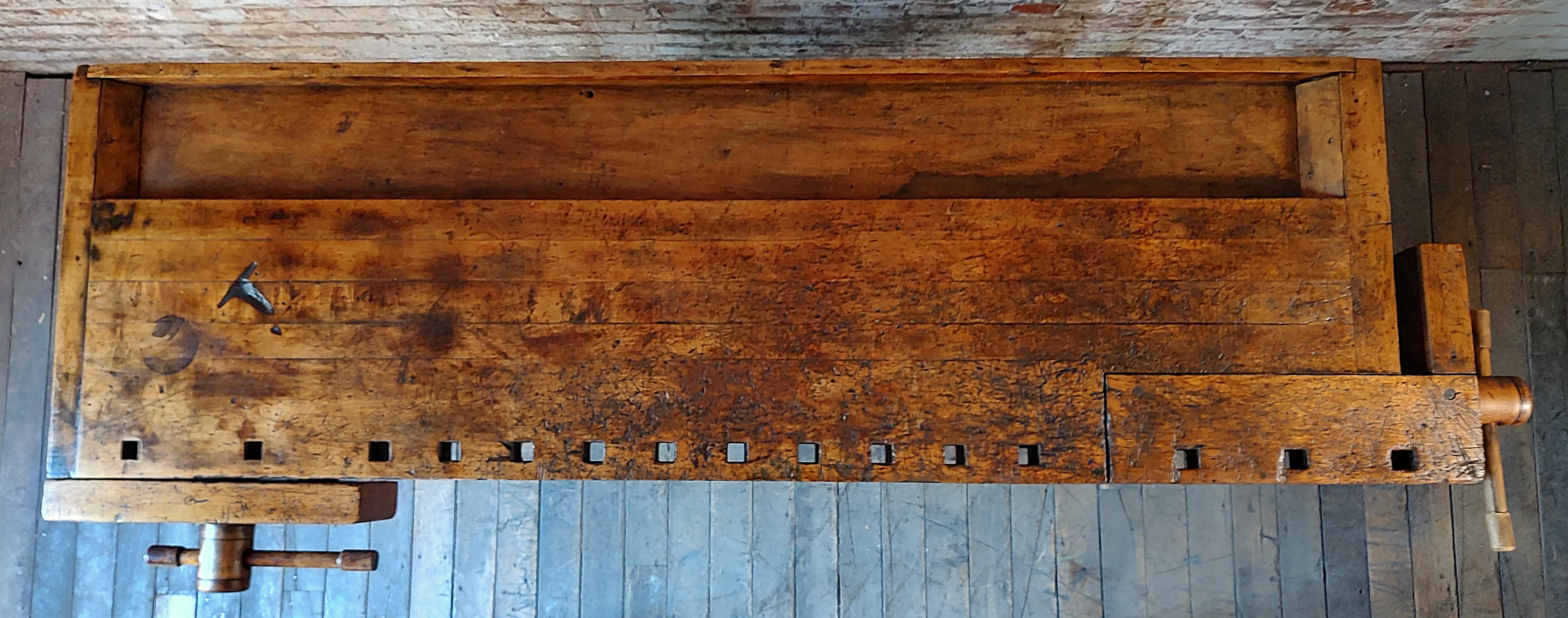 20th Century Antique Carpenter's Workbench with 2 Vises For Sale