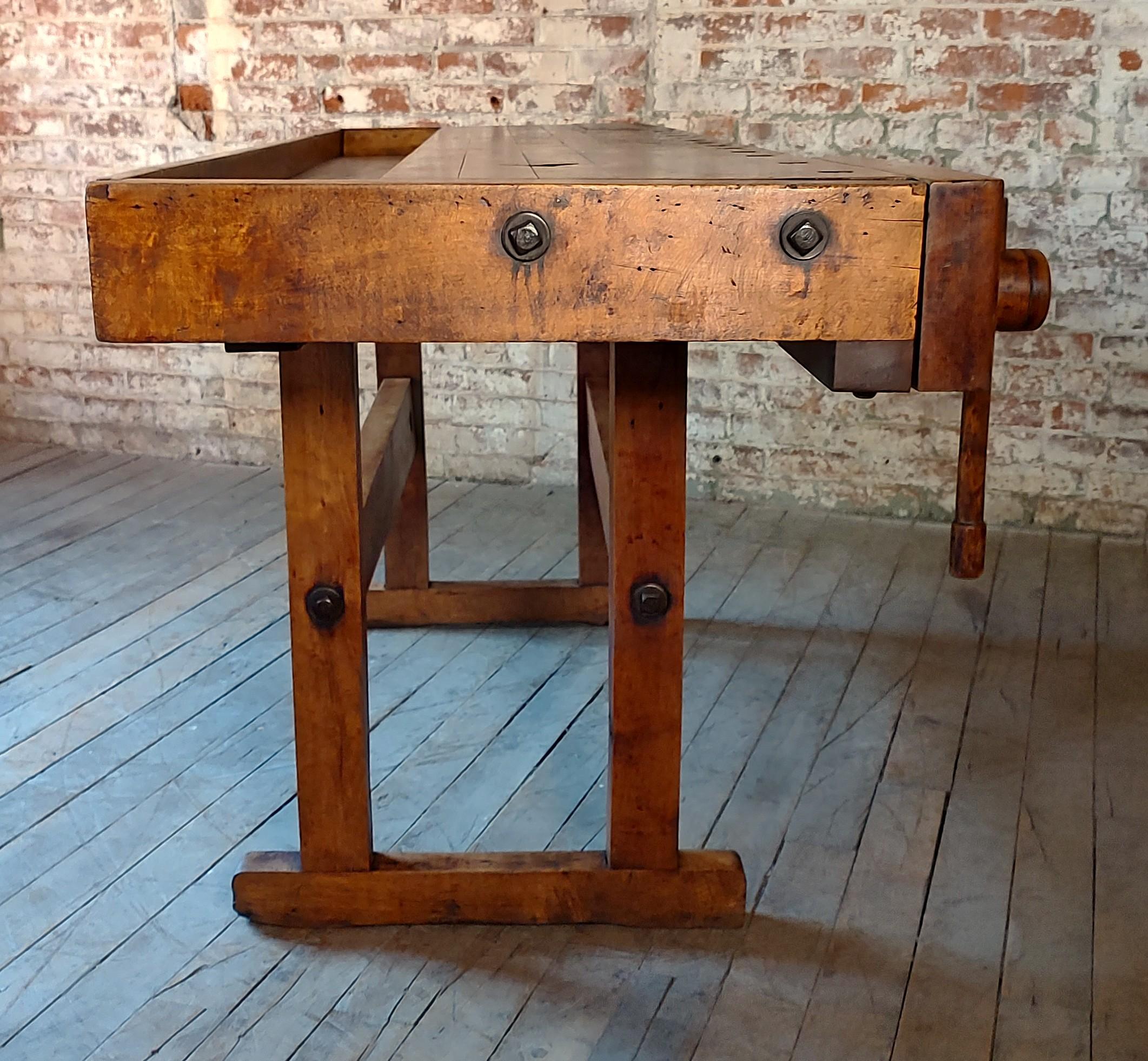 Antique Carpenter's Workbench with 2 Vises For Sale 2