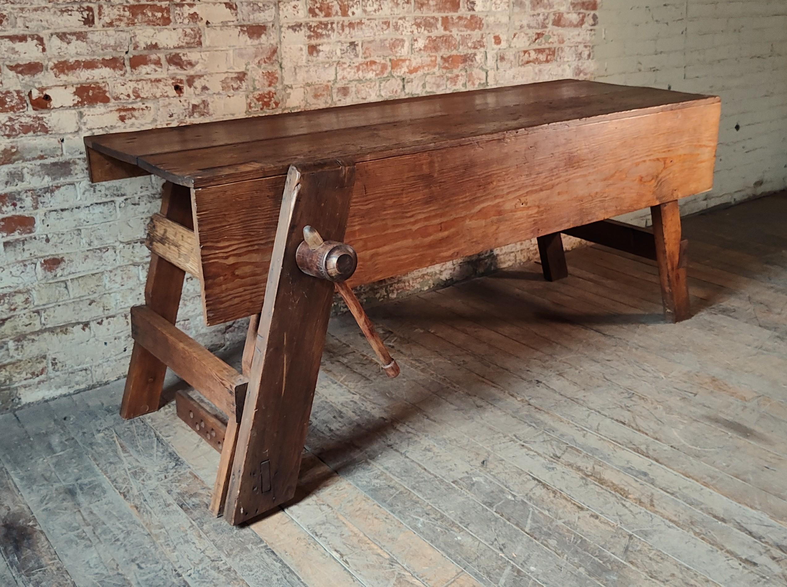 Primitive Industrial Wooden Workbench with Vise

Overall Dimensions: 33