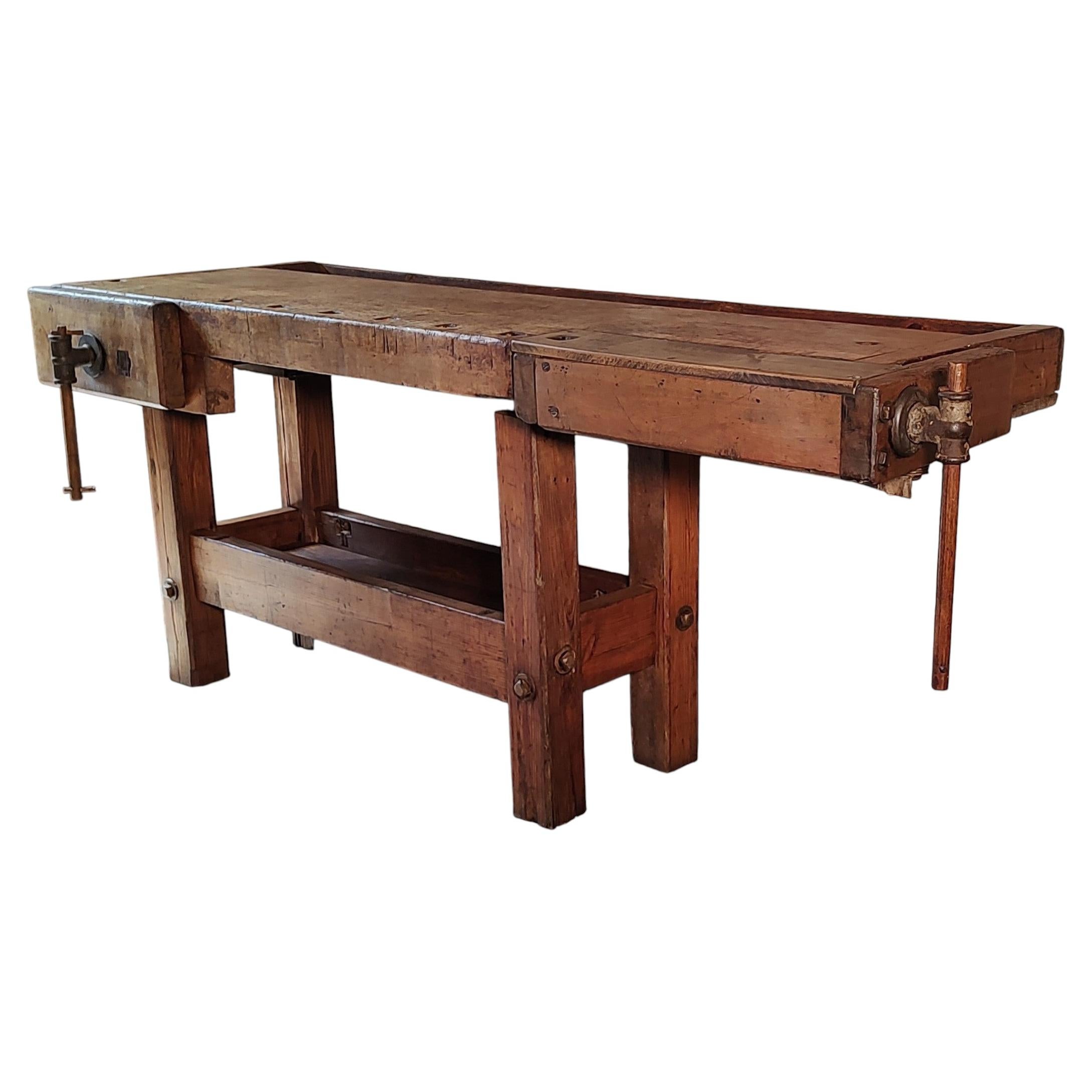Antique Carpenter’s Workbench with Storage Shelf