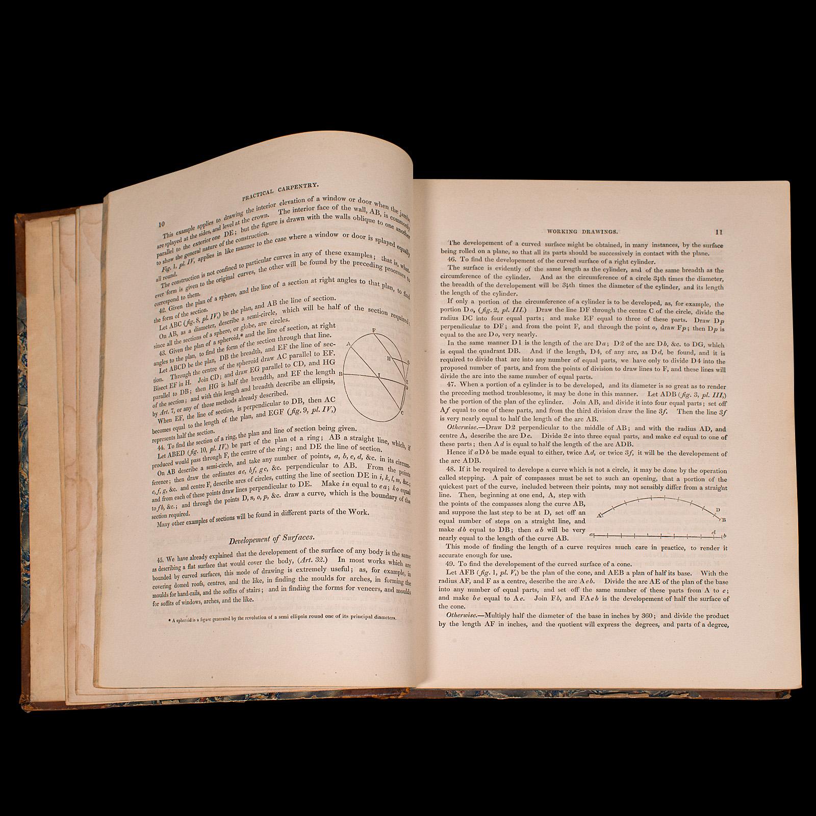 Papier Livre de menuiserie ancienne, référence en architecture, Peter Nicholson, Victorien, 1846 en vente