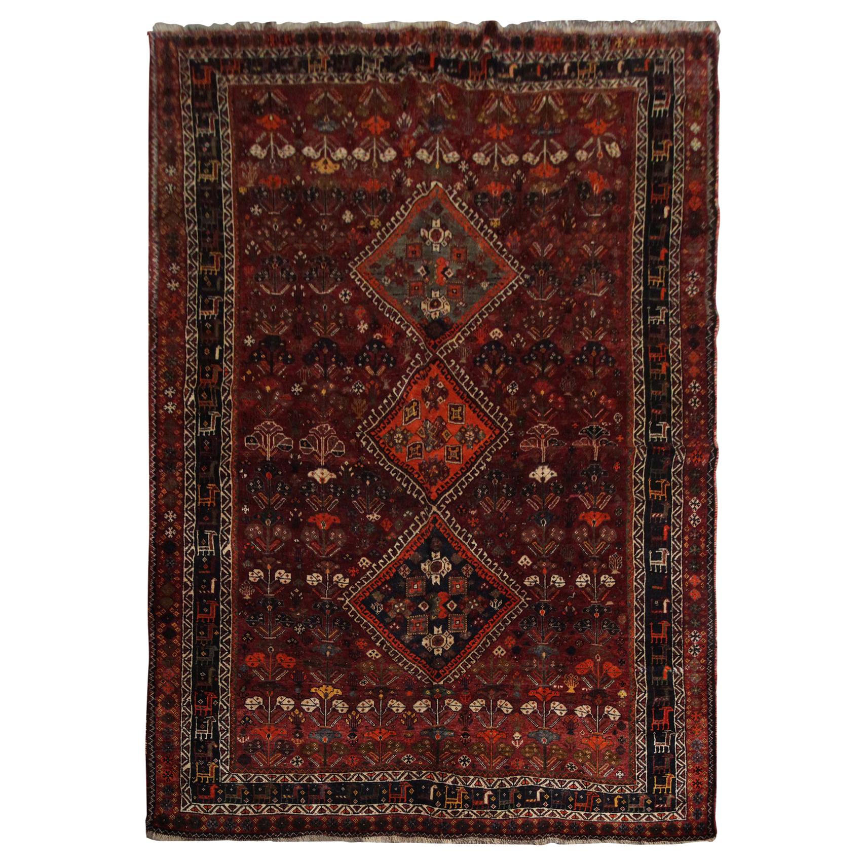 Antique Carpet Afghan Baluch Rug, 1950, Traditional Tribal Design Handmade Rug
