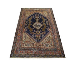Antique Carpet Armenian Rug, Blue and Orange Caucasian Carpet Living Room Rug