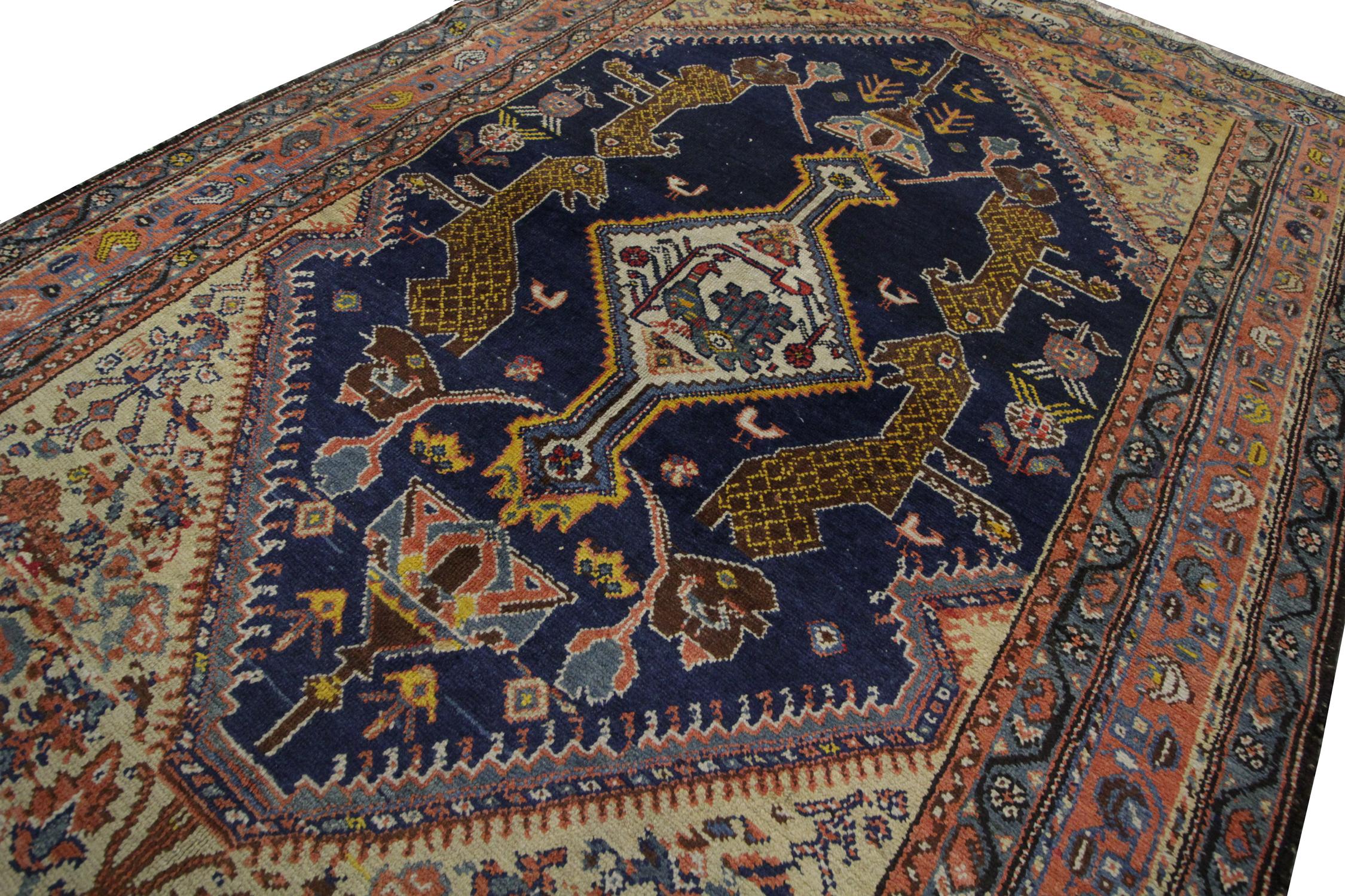 Rustico Tappeto antico armeno, tappeto caucasico blu e arancione, tappeto da salotto in vendita