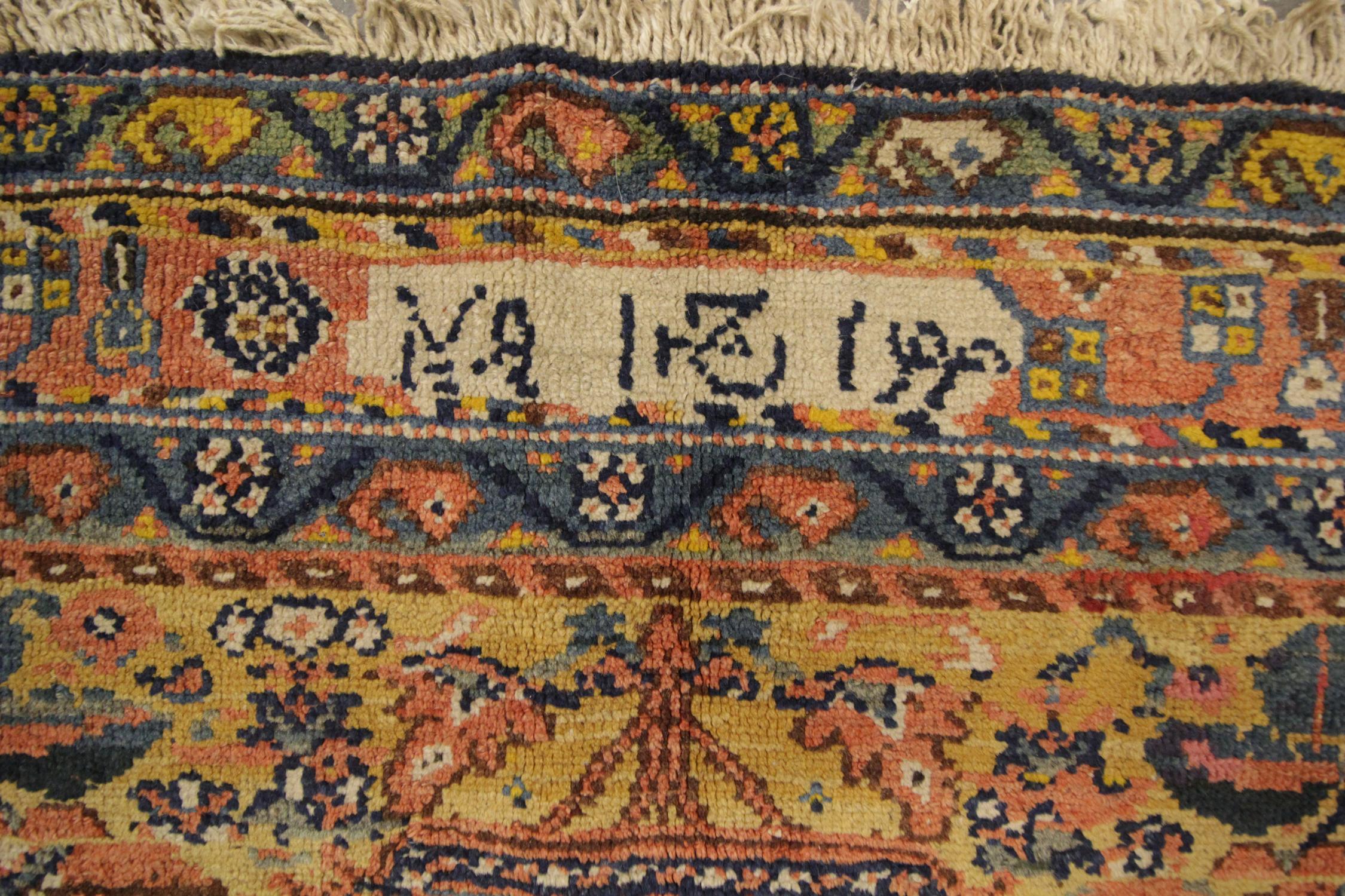 Antique Carpet Armenian Rug, Blue and Orange Caucasian Carpet Living Room Rug  In Excellent Condition For Sale In Hampshire, GB
