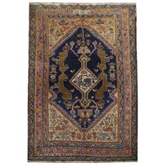 Used Carpet Armenian Rug, Blue and Orange Caucasian Carpet Living Room Rug 