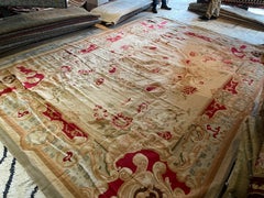 Alfombra Aubusson Verde Beige, Alfombra Tapiz de Lana Extra Grande Venta de Alfombras de Salón