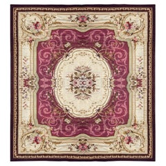 Rare Antique Aubusson Rug Burgundy Carpet, Large Wool Tapestry Livingroom Rug 