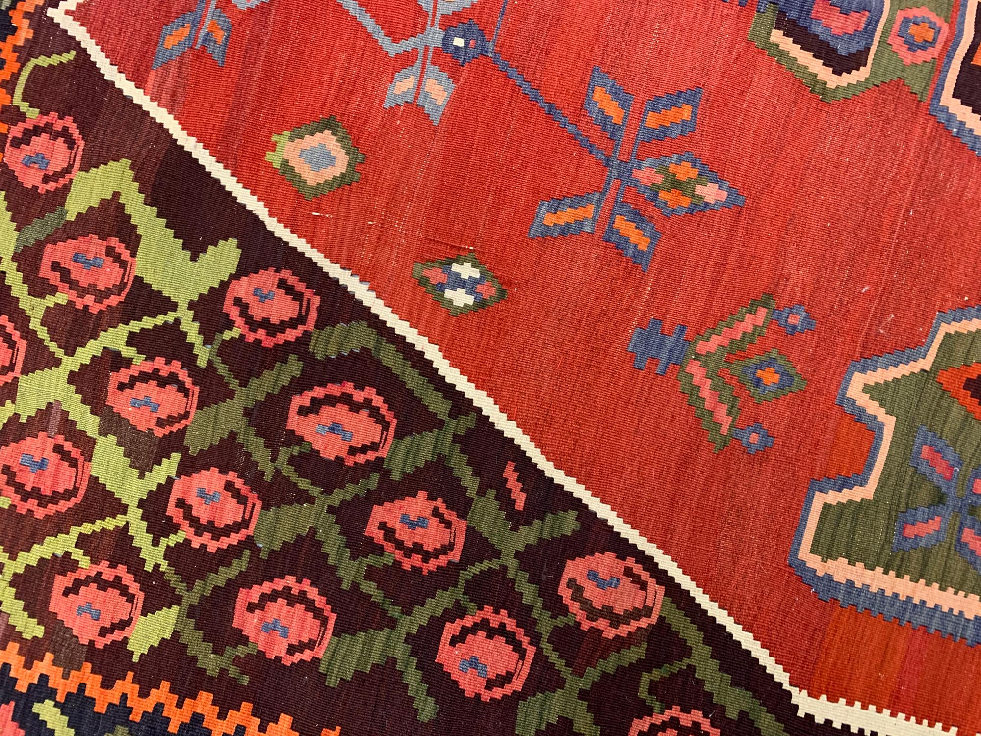 Hand-Woven Antique Carpet Caucasian Karabagh Kilim Rug For Sale