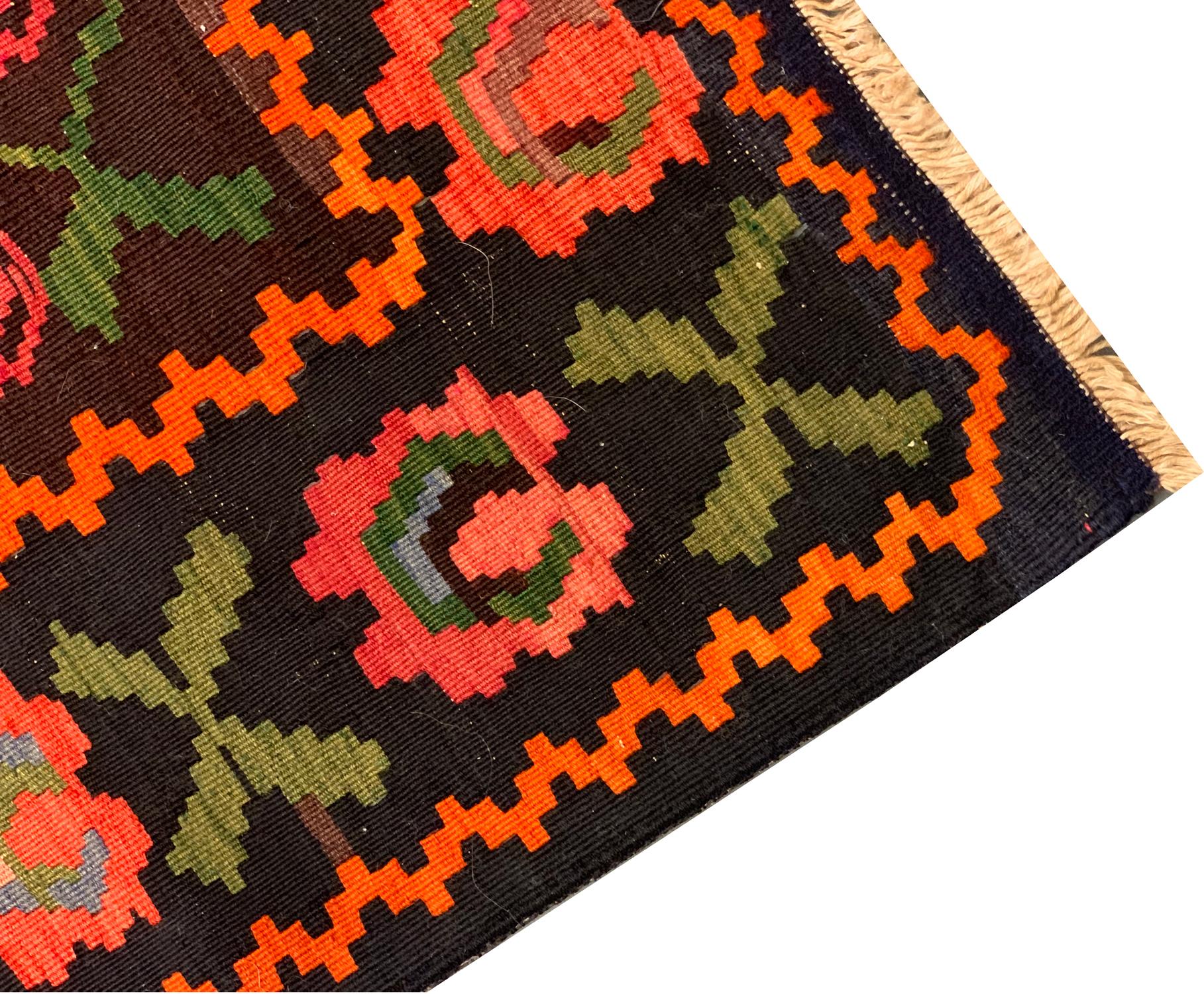 Organic Material Antique Carpet Caucasian Karabagh Kilim Rug For Sale
