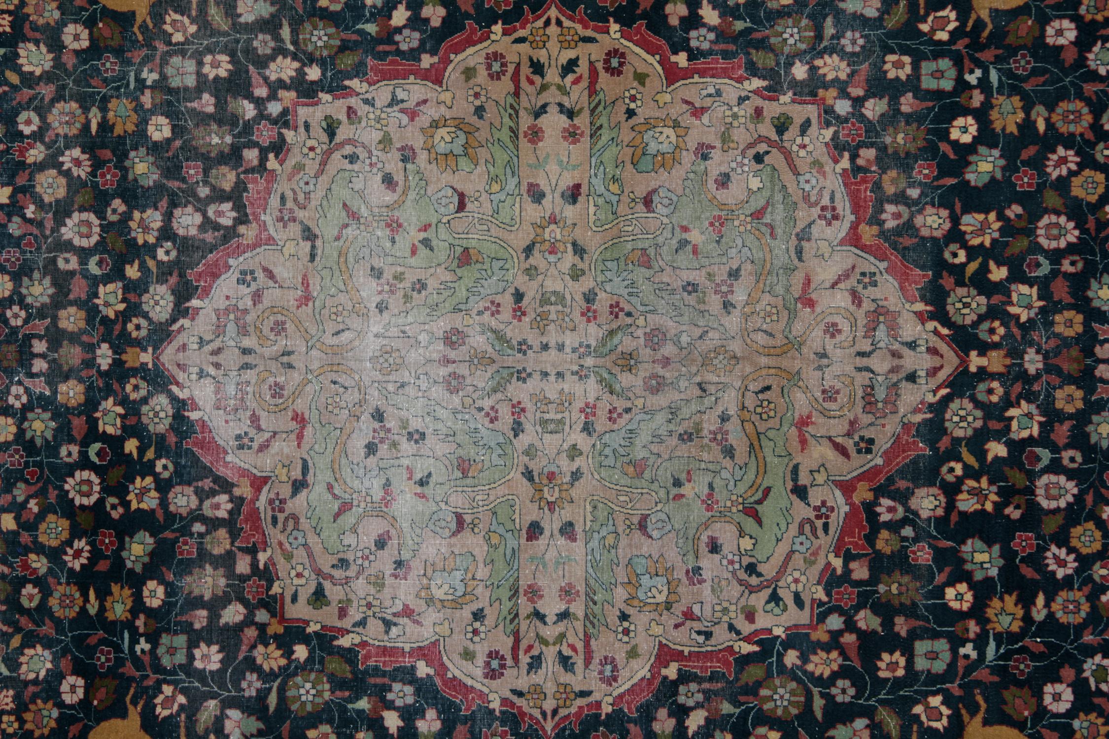 Hand-Crafted Antique Carpet Rare Indian Agra Rug, Animal Hunting Design Living Room Rug CHR41