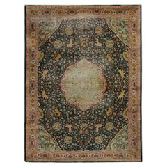 Antique Carpet Rare Indian Agra Rug, Animal Hunting Design Living Room Rug CHR41