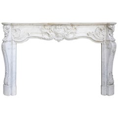 Antique Carrara Marble Fireplace, 19th Century, Louis XV