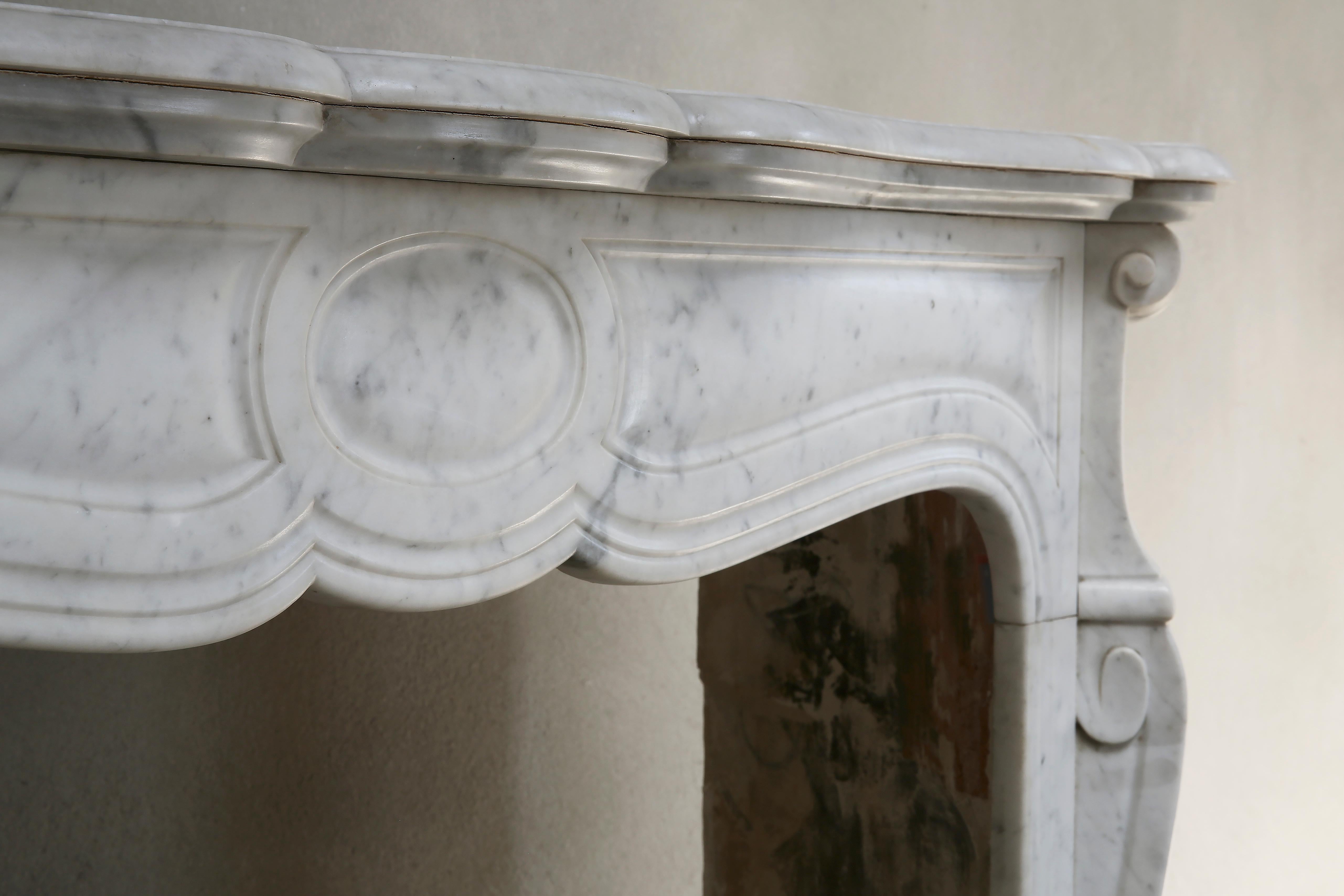 20th Century Carrara Marble Pompadour Fireplace 1