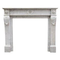 Antique Carrara marble fireplace mantel Louis XVI style 19th Century