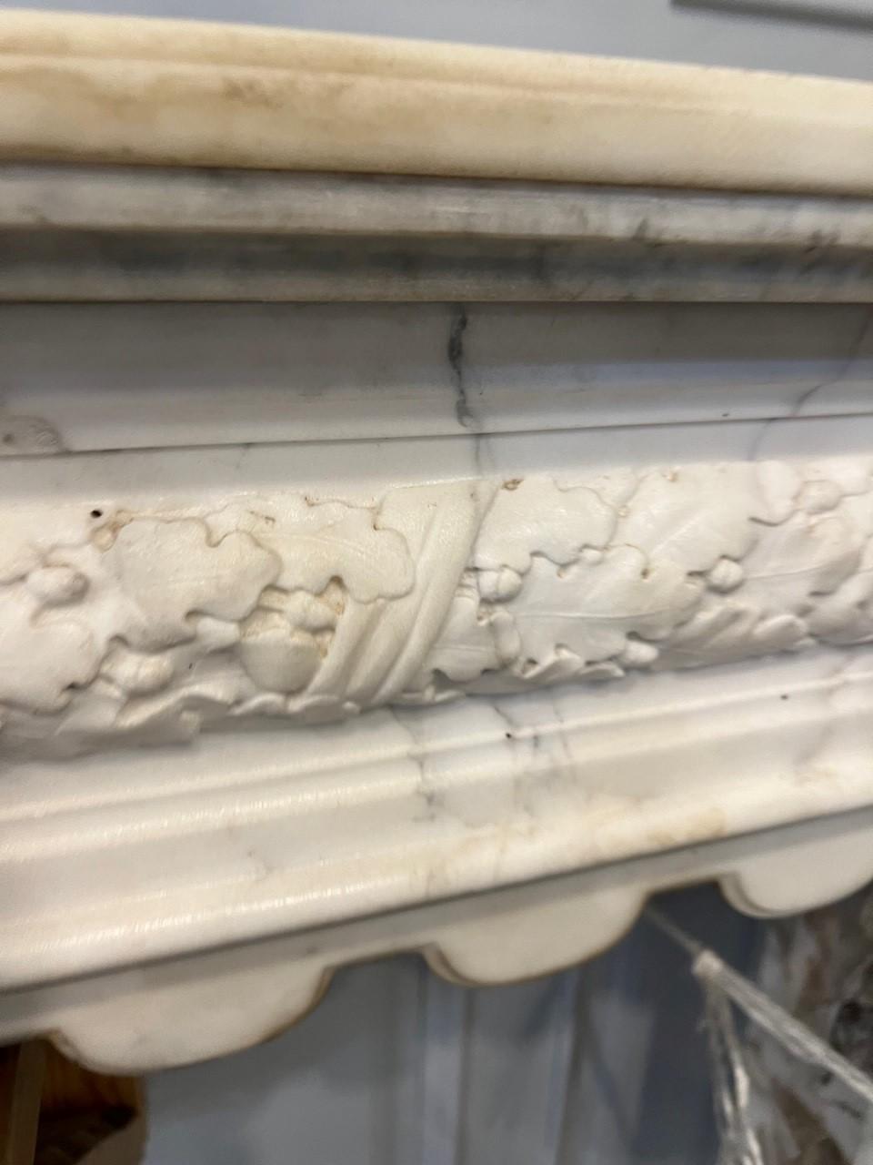 Antique Carrara Marble Fireplace Mantel with Three Terracotta Busts       For Sale 6