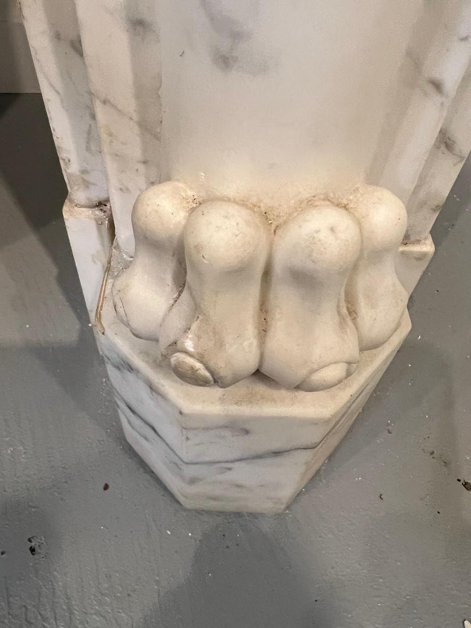 Antique Carrara Marble Fireplace Mantel with Three Terracotta Busts       For Sale 11