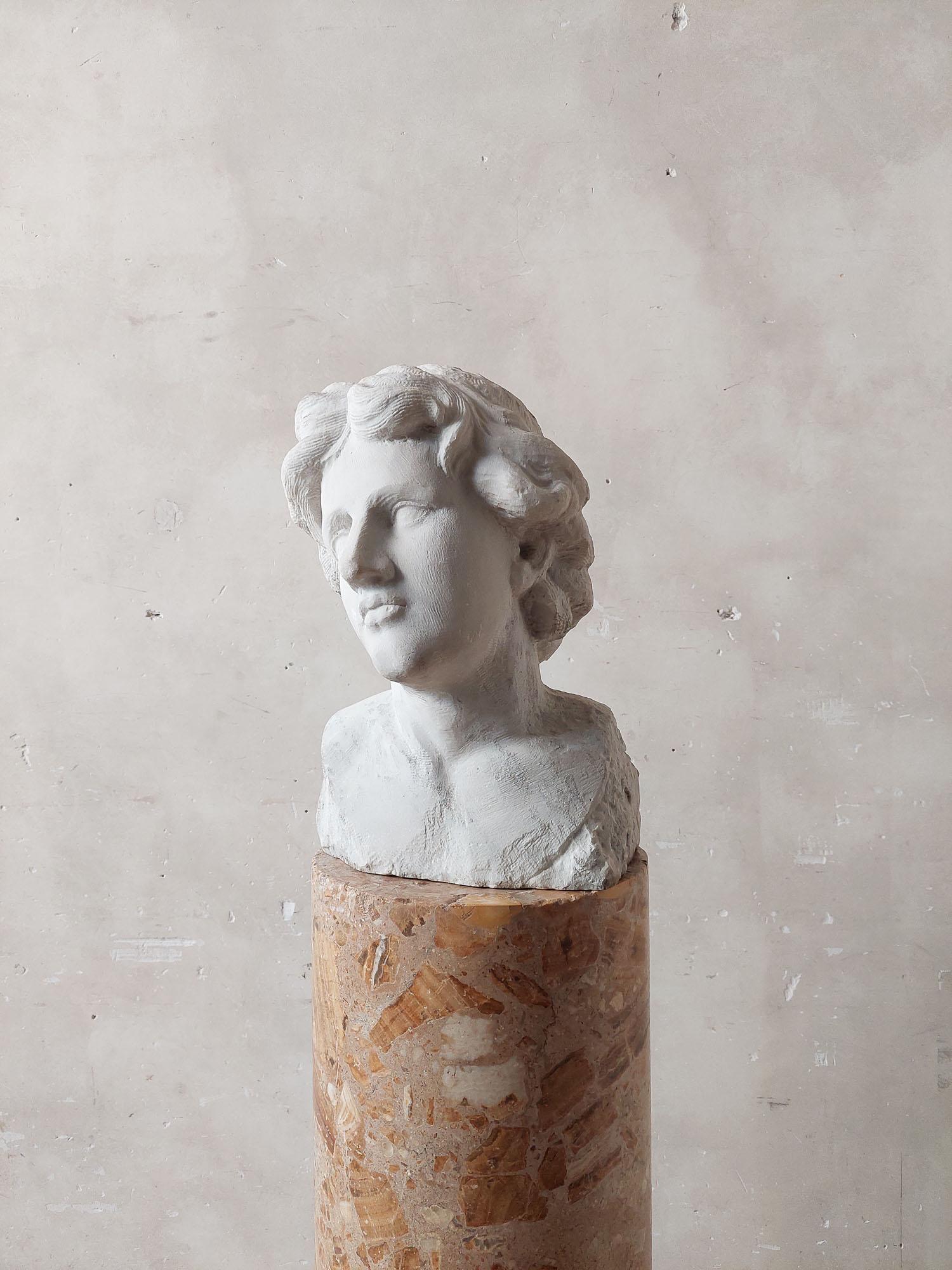 19th Century Antique Carrara Marble hand-carved bust in White Statuario quality Marble For Sale