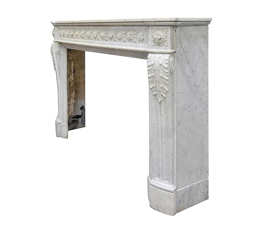 Mid-19th Century Antique Carrara marble Louis XVI fireplace mantel 19th Century For Sale