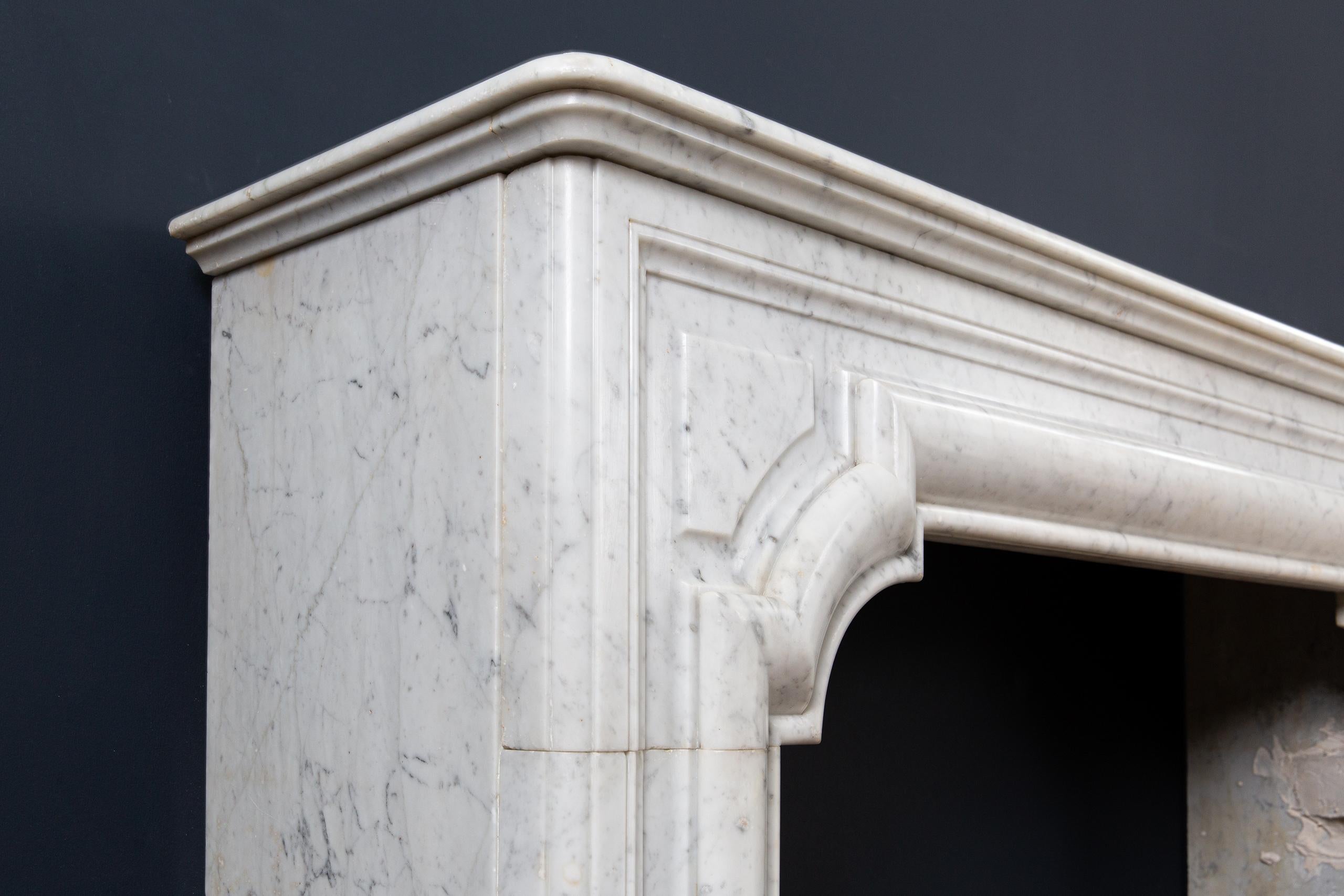 Antique Carrara Marble Lousie XIV Style Bolection Fireplace Surround For Sale 3