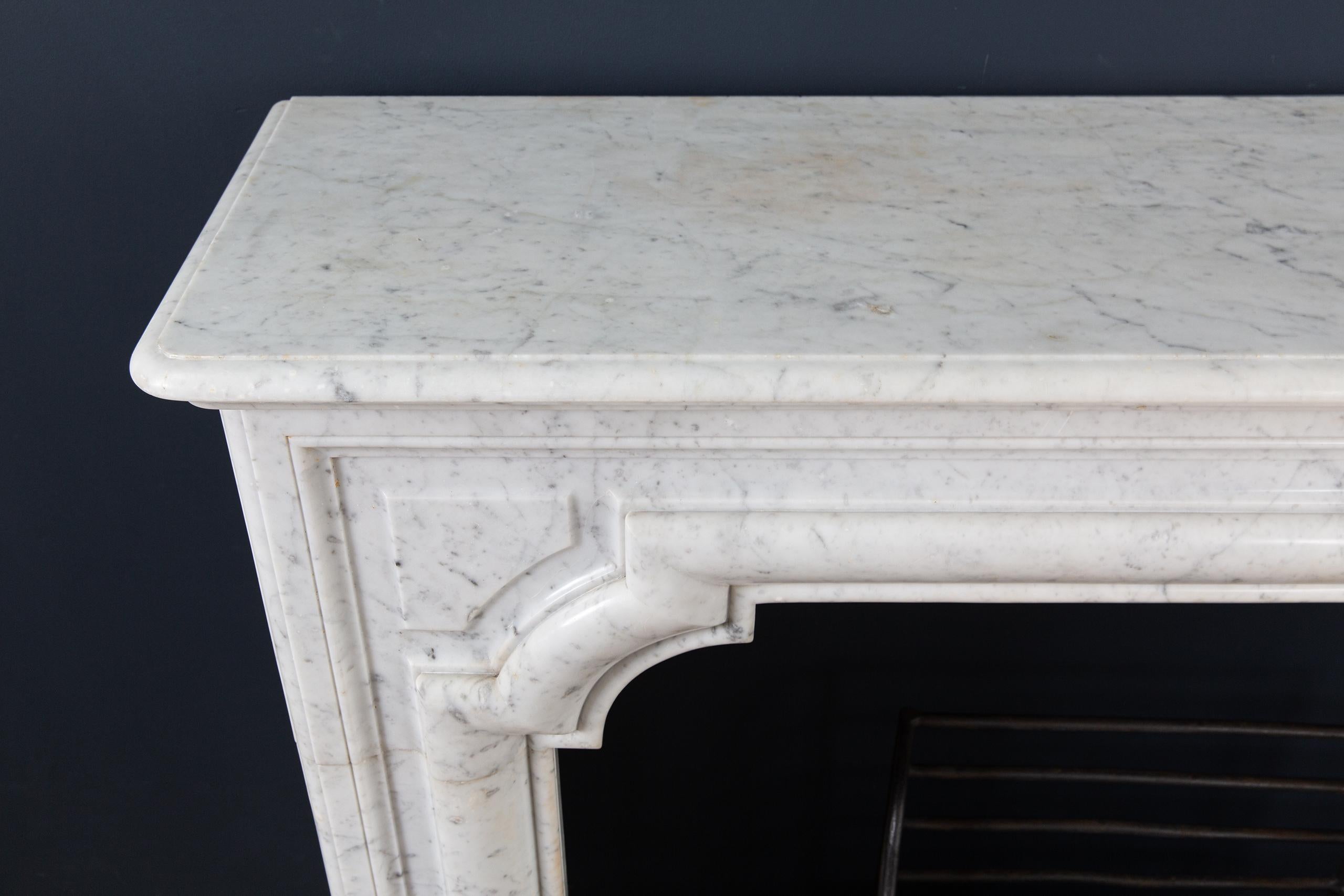 Antique Carrara Marble Lousie XIV Style Bolection Fireplace Surround For Sale 5