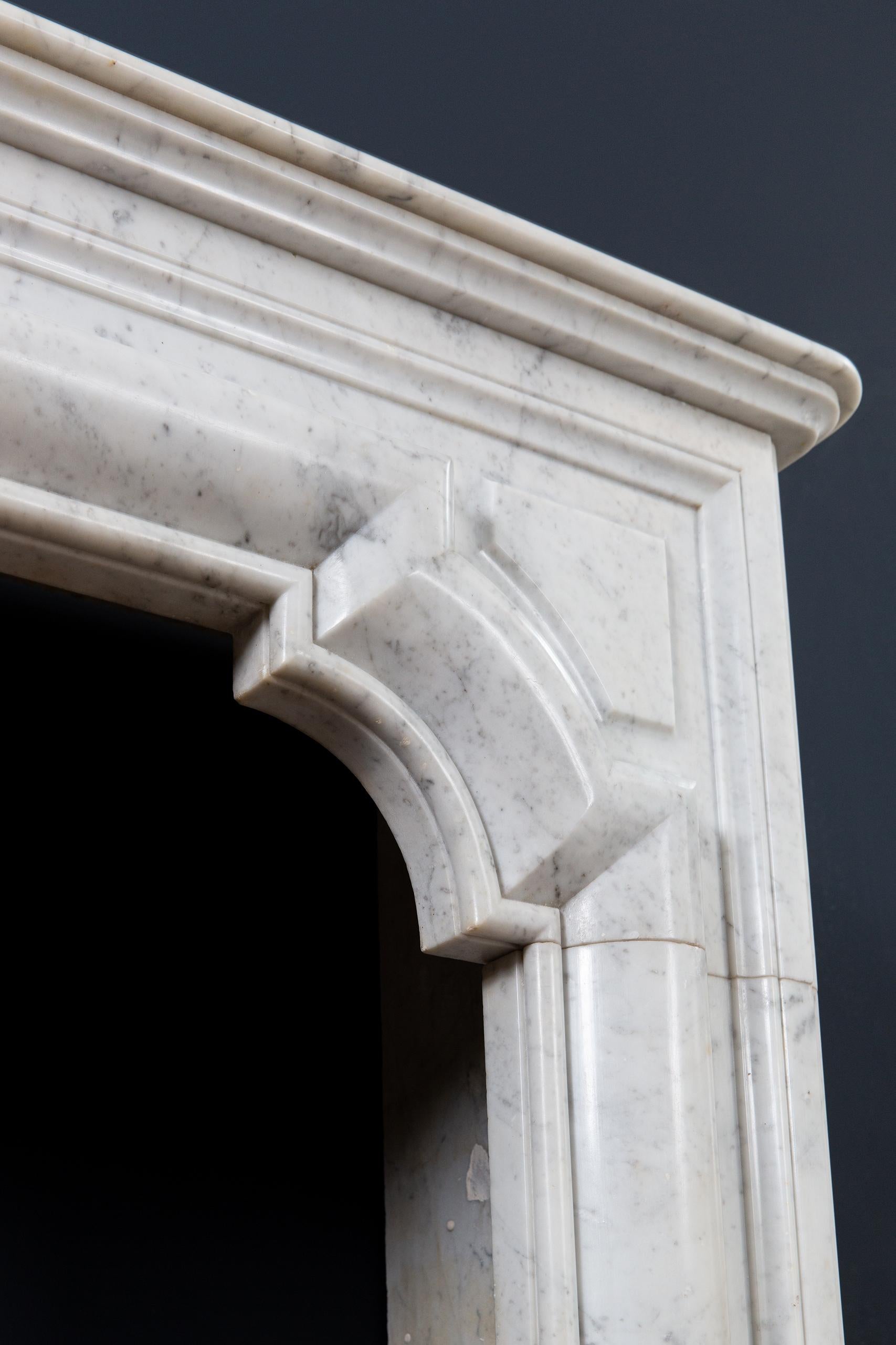 Antique Carrara Marble Lousie XIV Style Bolection Fireplace Surround For Sale 8