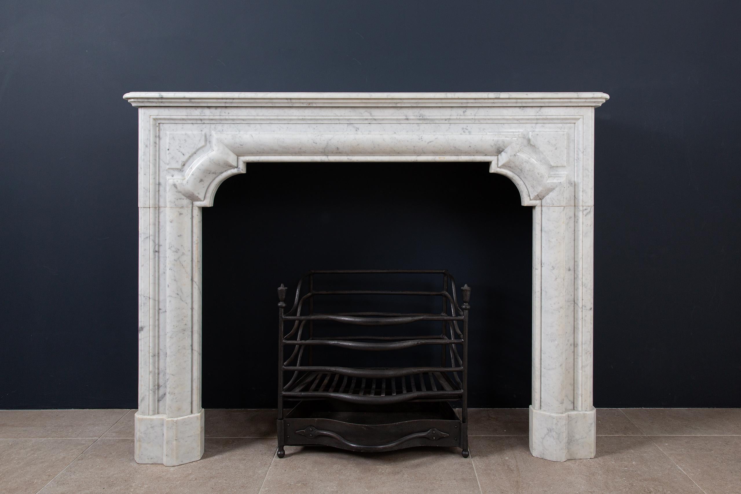 Louis XIV Antique Carrara Marble Lousie XIV Style Bolection Fireplace Surround For Sale