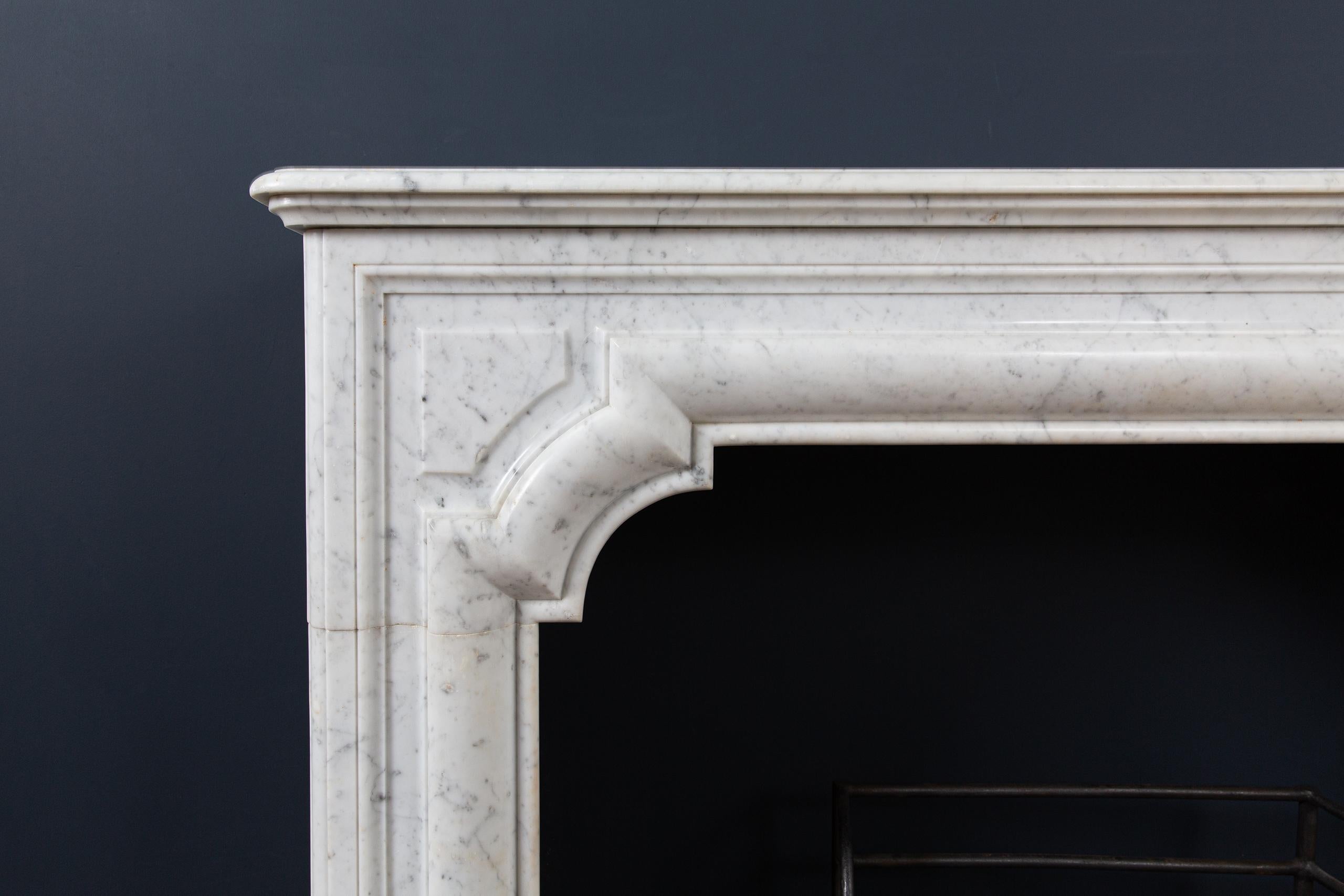 French Antique Carrara Marble Lousie XIV Style Bolection Fireplace Surround For Sale