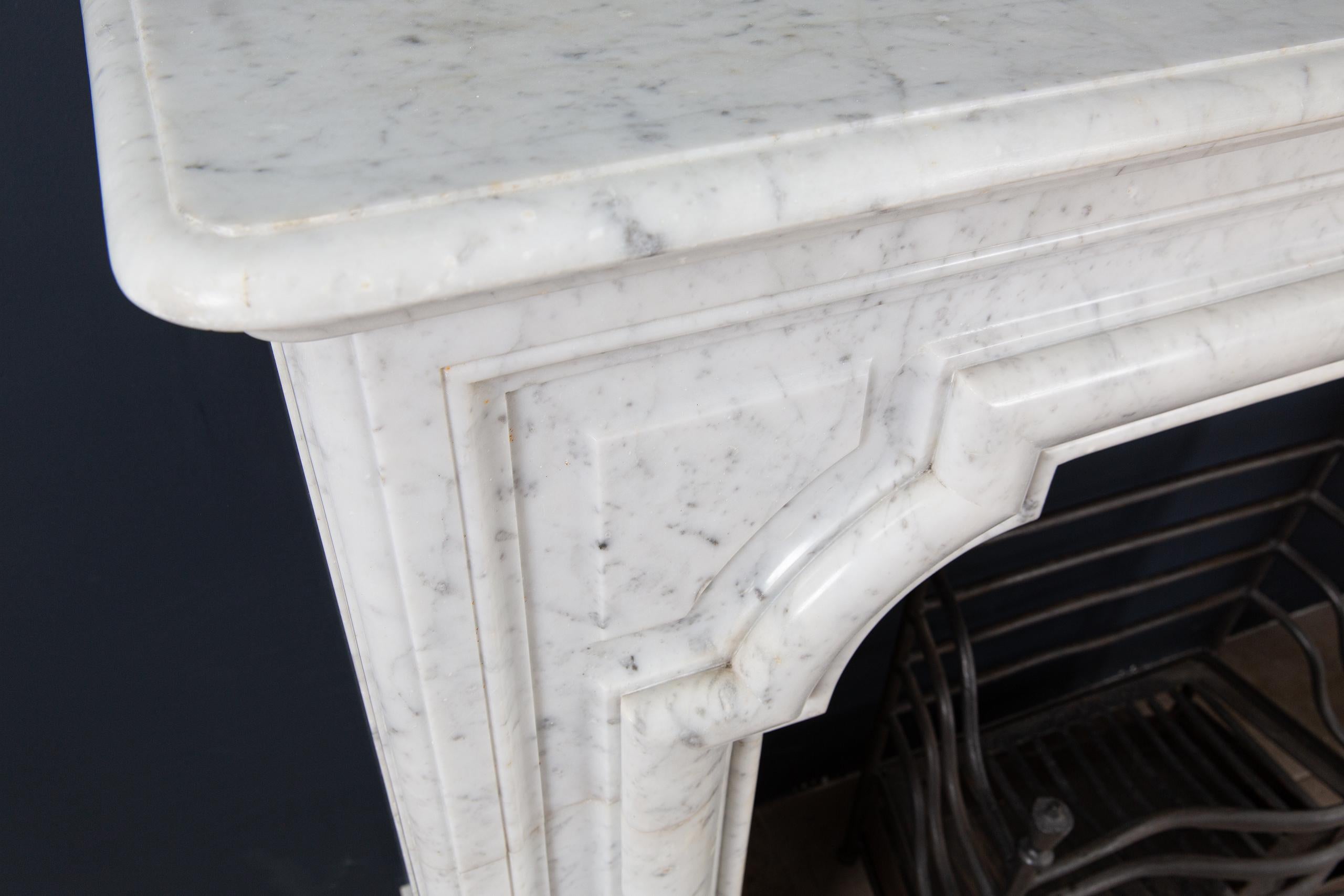 19th Century Antique Carrara Marble Lousie XIV Style Bolection Fireplace Surround For Sale