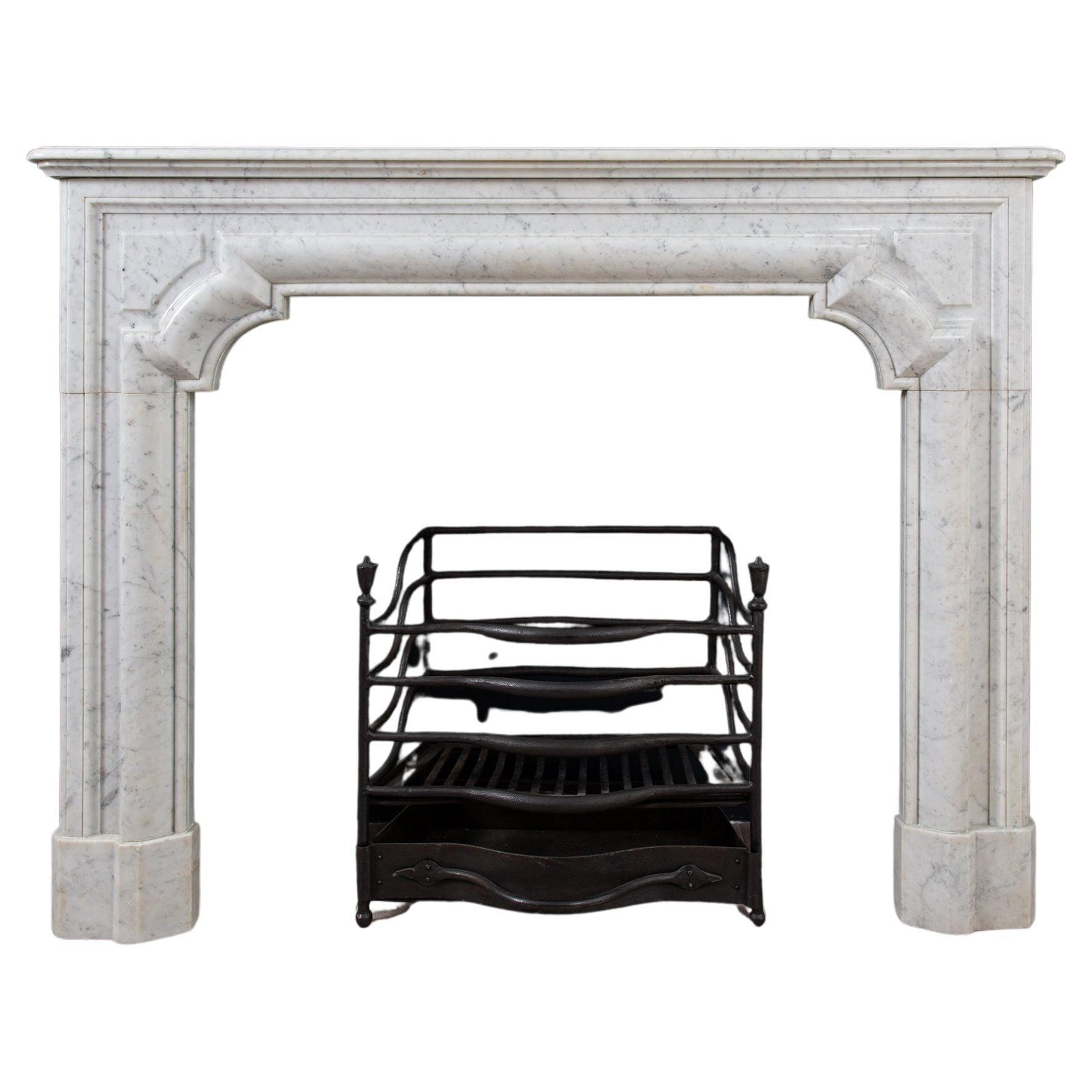 Antique Carrara Marble Lousie XIV Style Bolection Fireplace Surround