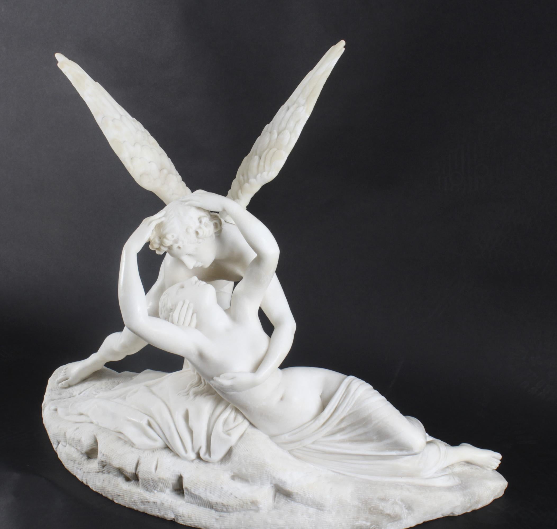 Antique Carrara Marble Lovers Sculpture after Canova 19th Century 4